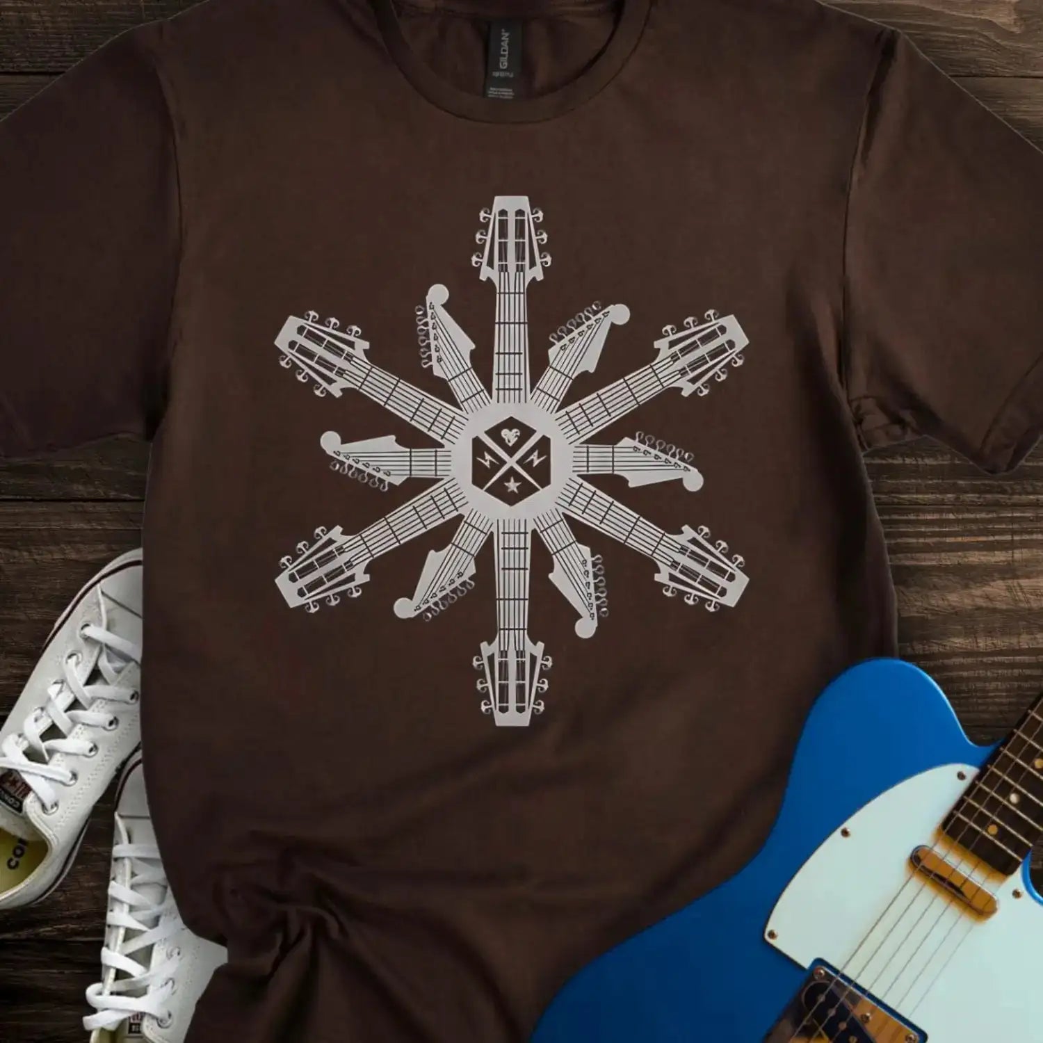 Guitar Snowflake T-shirt Dark Chocolate