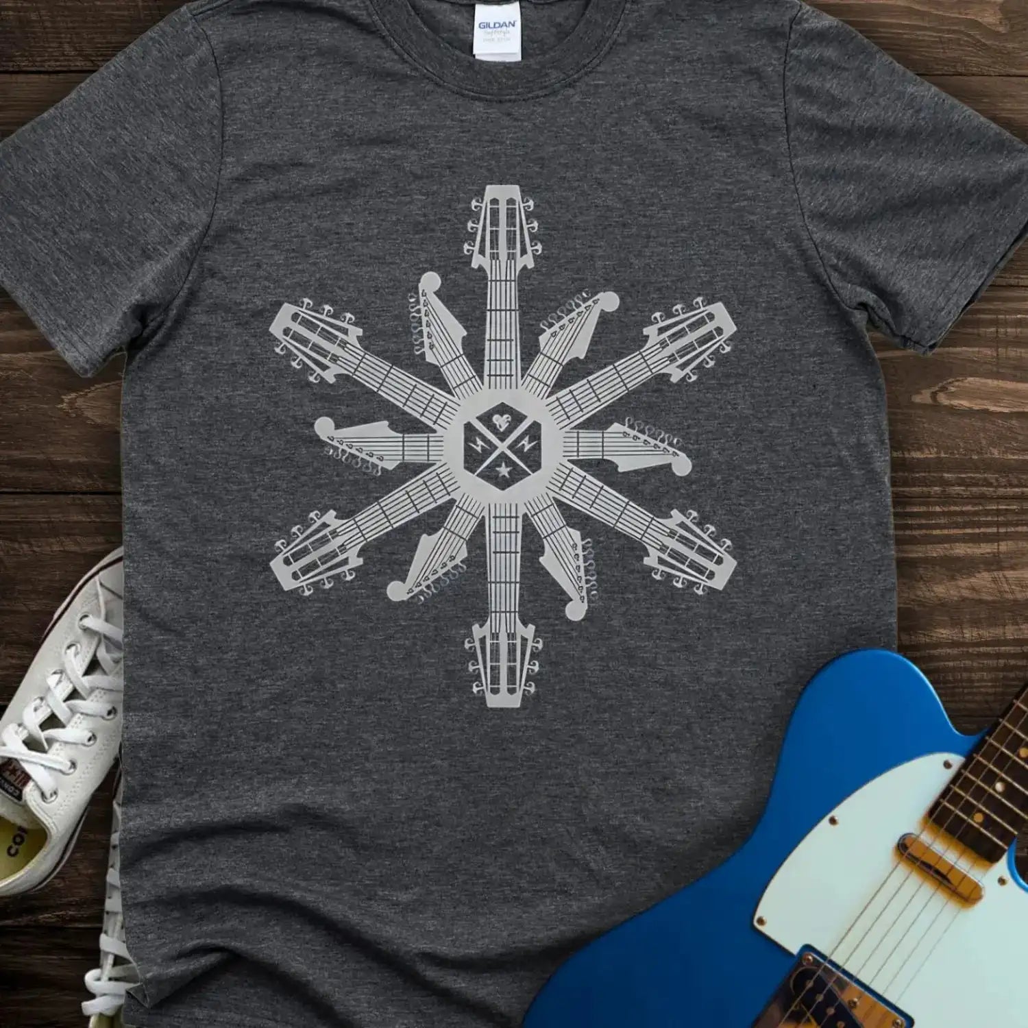 Guitar Snowflake T-shirt Dark Heather Grey