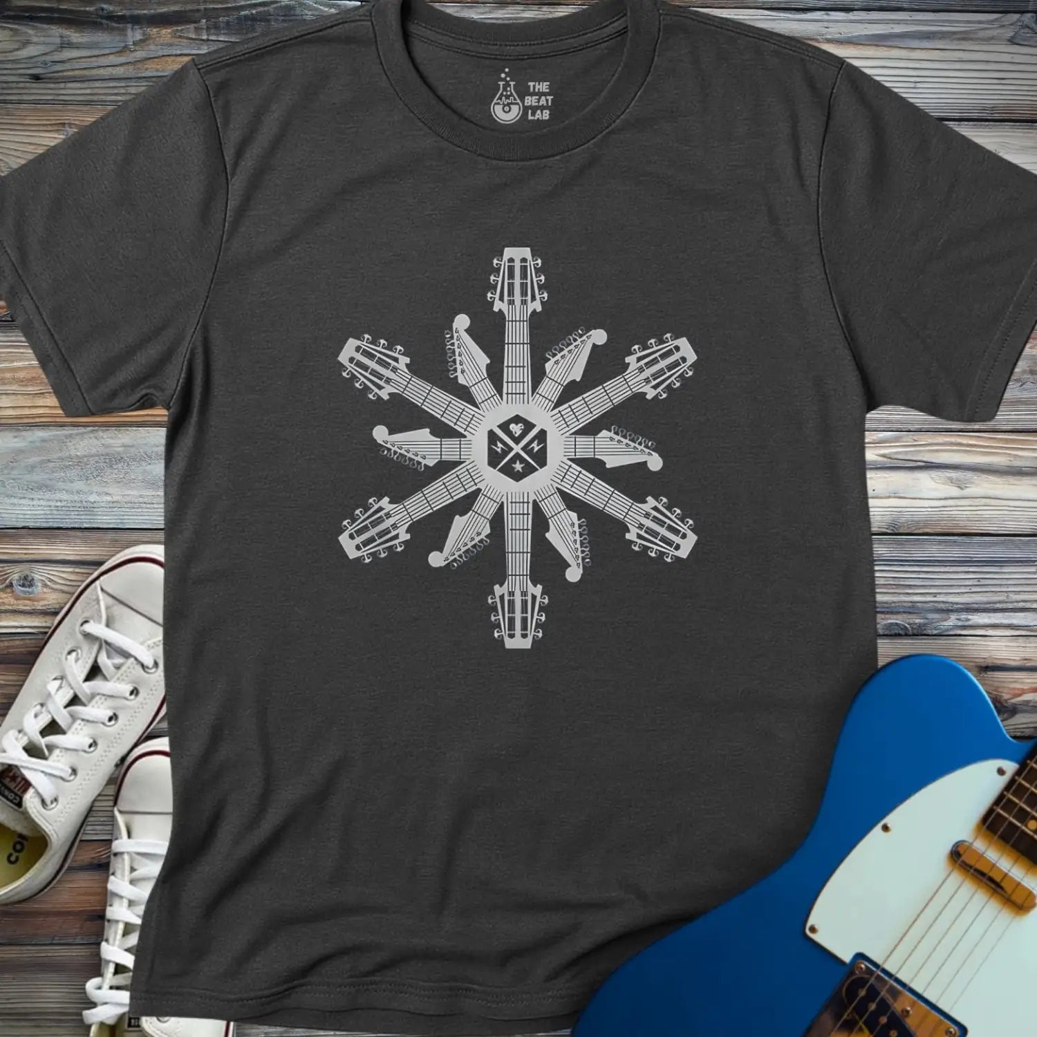 Guitar Snowflake T-shirt - Dark Heather Grey / S - T-Shirt