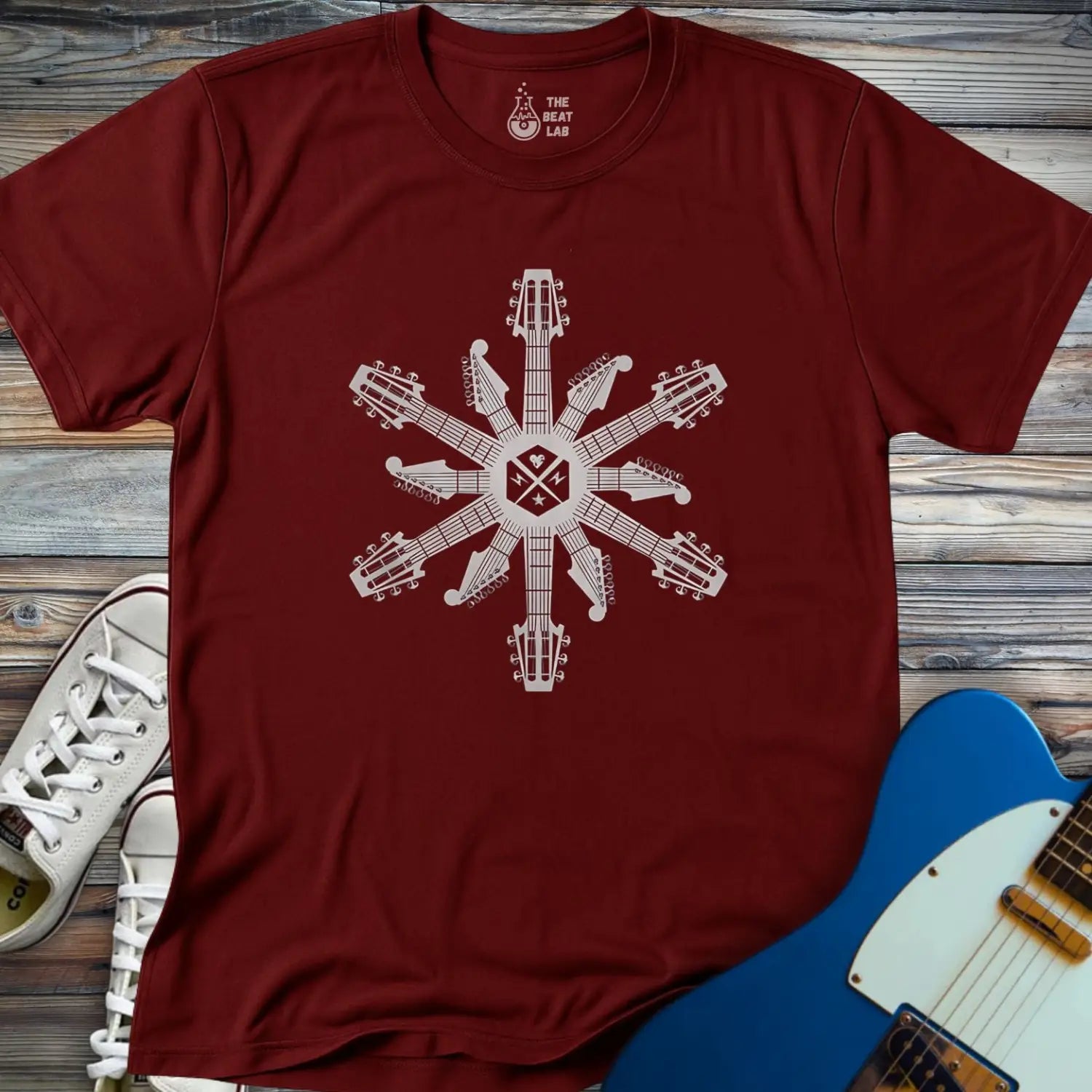 Guitar Snowflake T-shirt - Maroon / S - T-Shirt