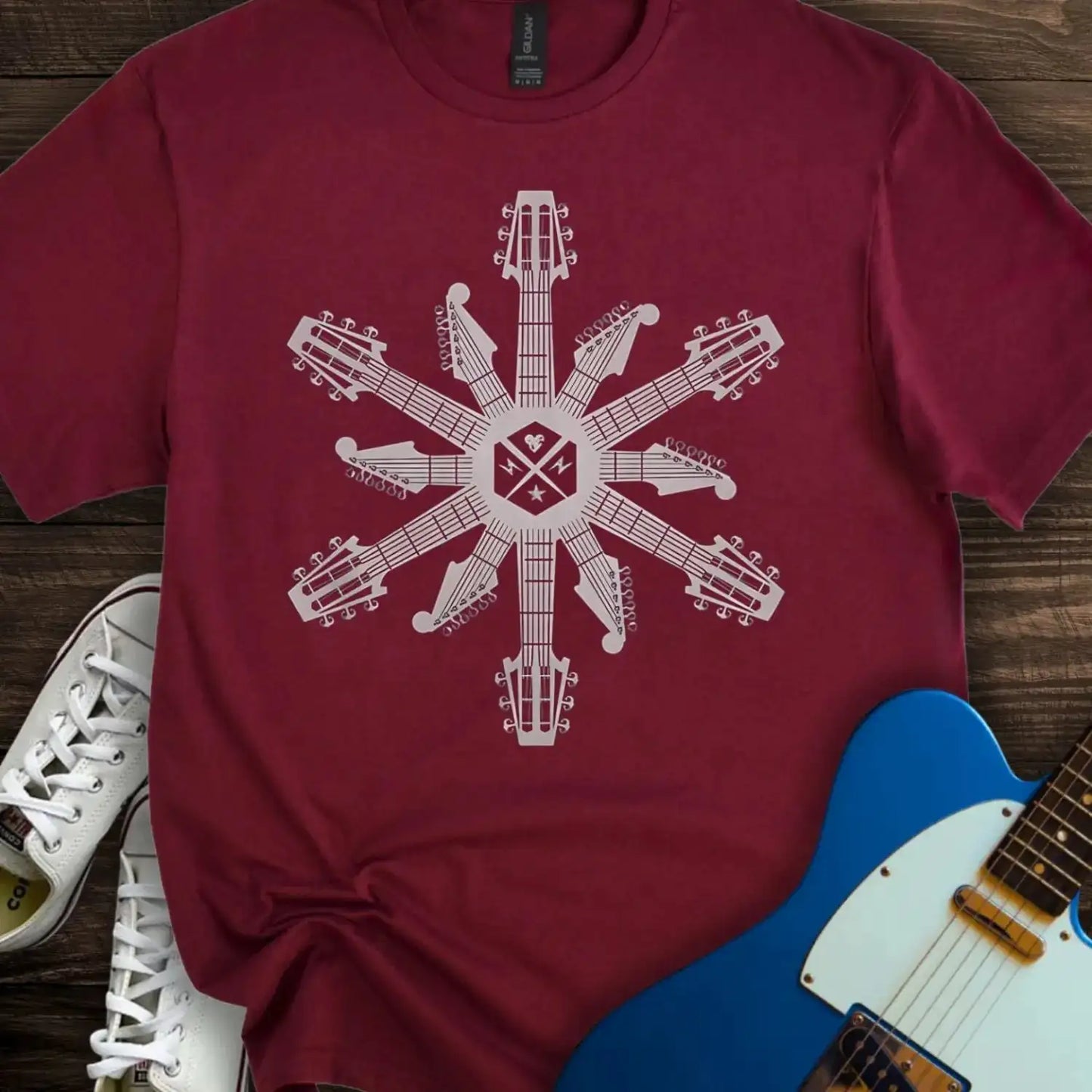 Guitar Snowflake T-shirt Maroon
