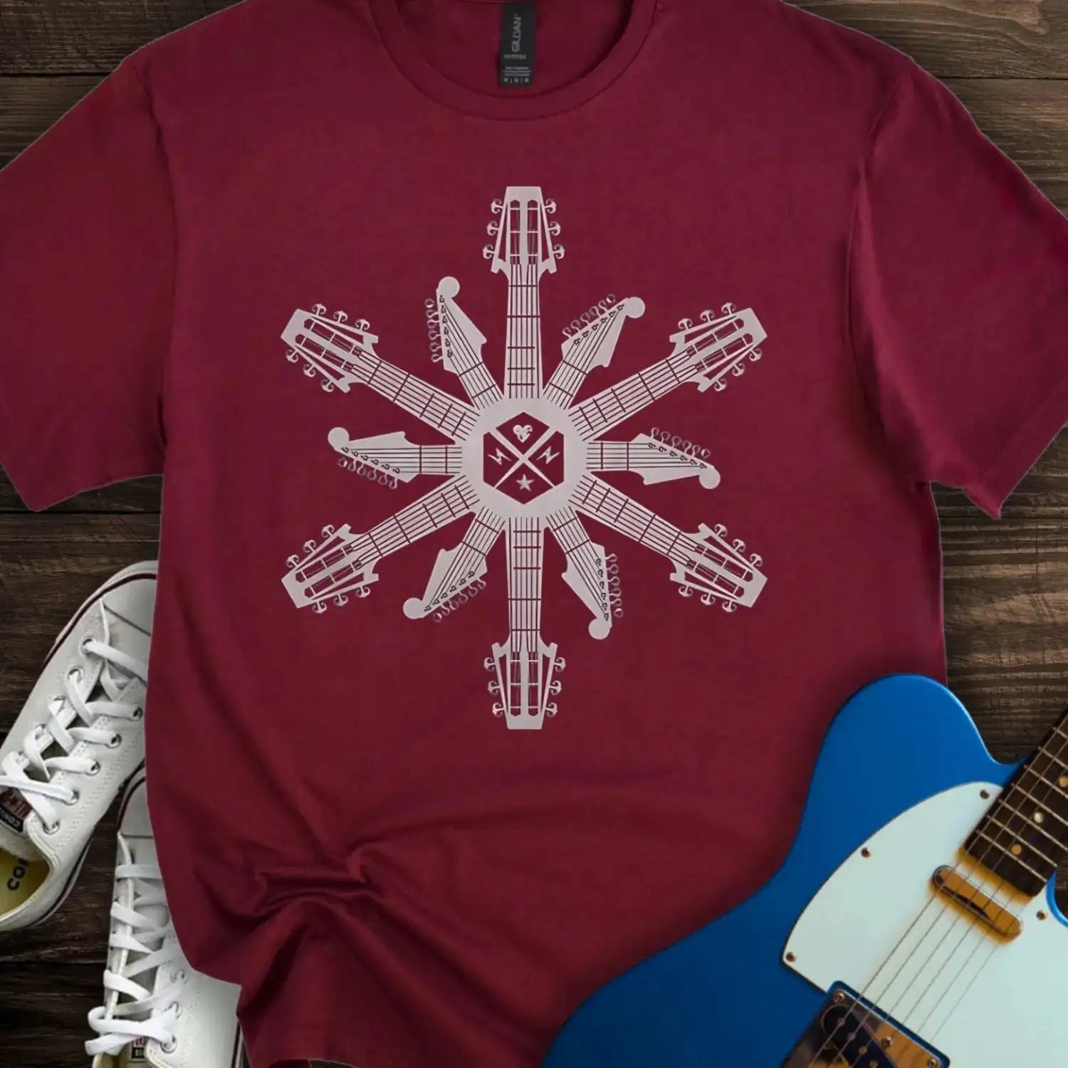 Guitar Snowflake T-shirt Maroon