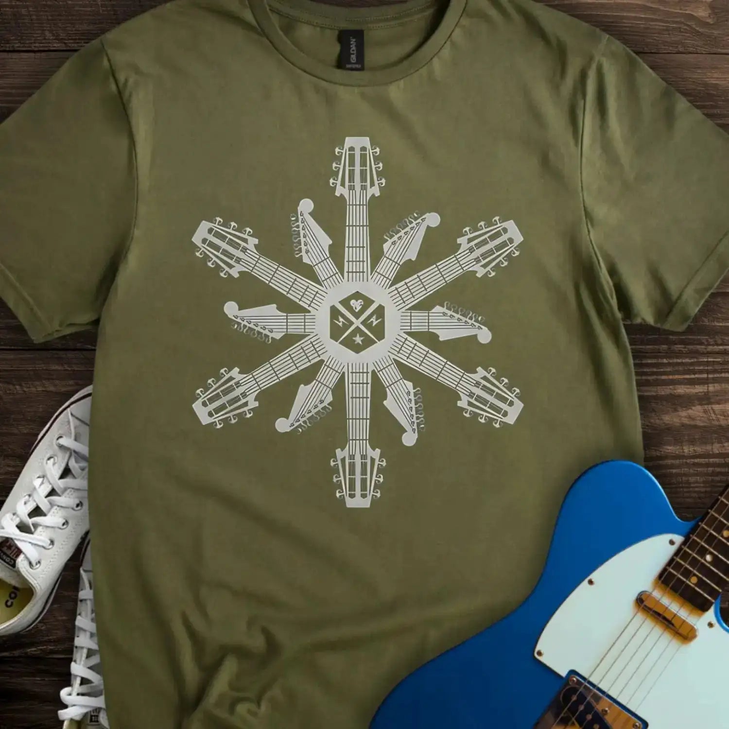 Guitar Snowflake T-shirt Military Green