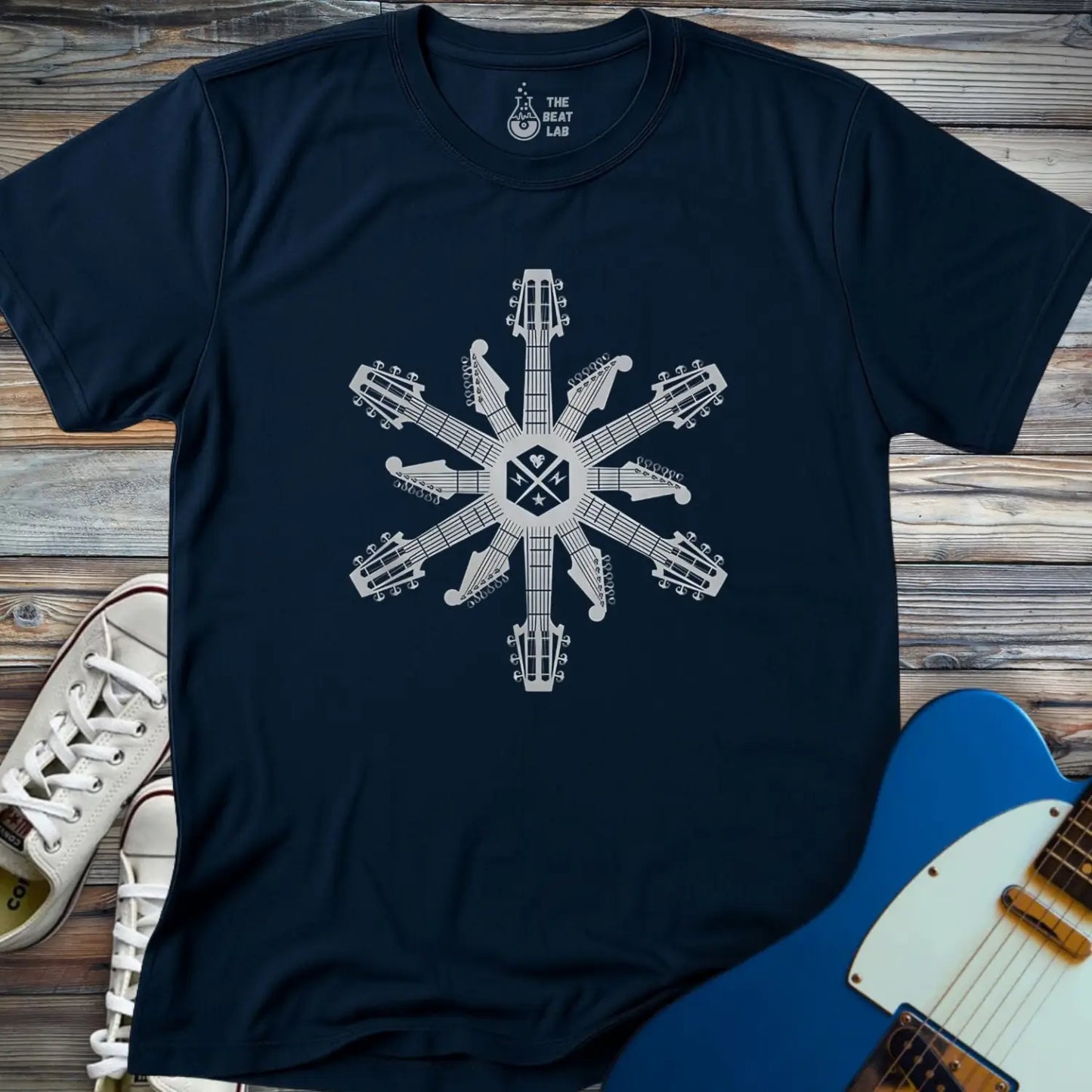Guitar Snowflake T-shirt - Navy / S - T-Shirt