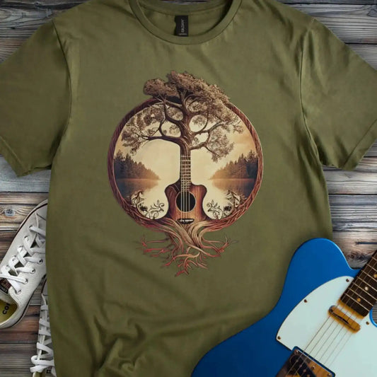 Guitar Tree of Life T-shirt Military Green