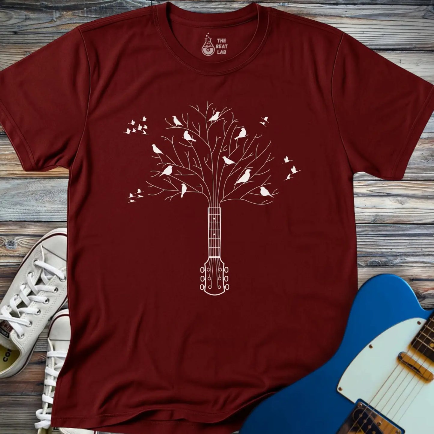 Guitar Tree with Birds T-shirt - T-Shirt