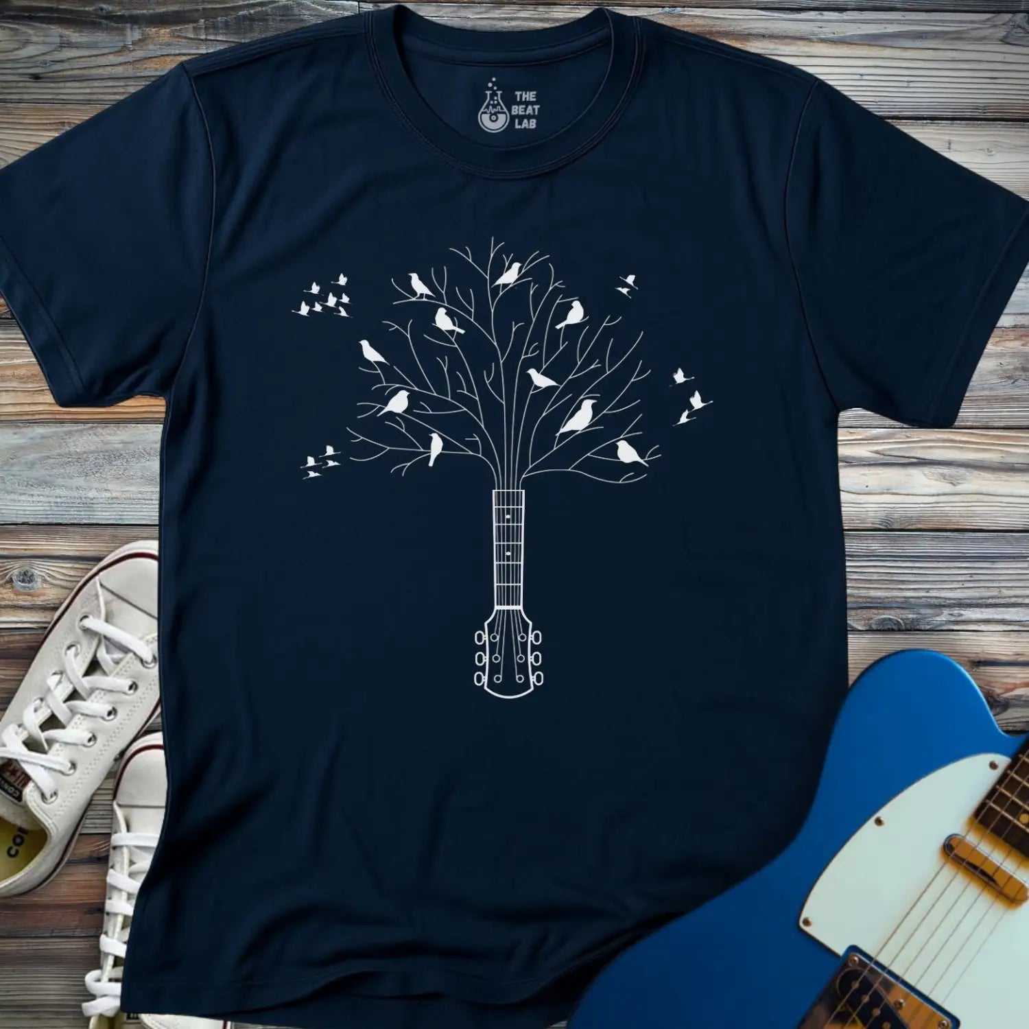 Guitar Tree with Birds T-shirt - T-Shirt