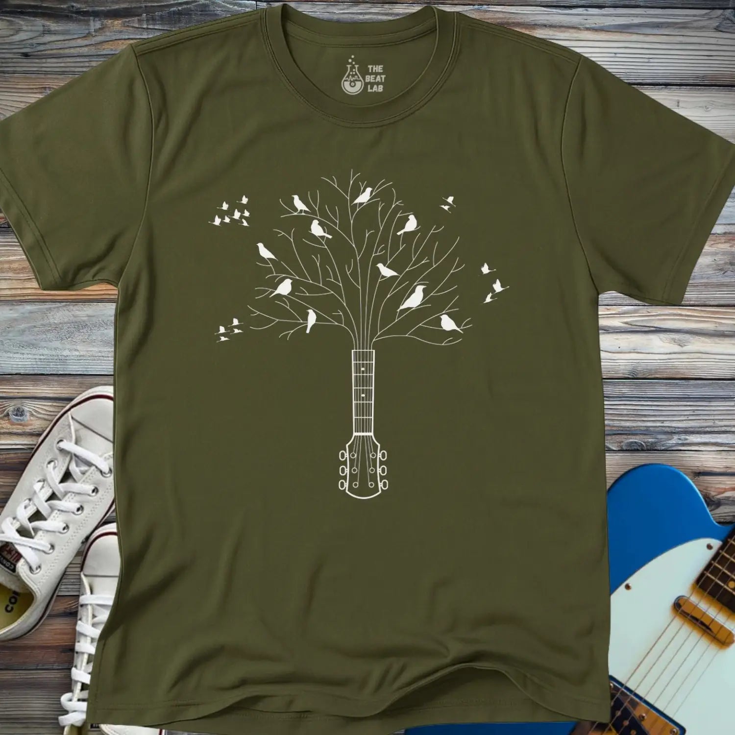 Guitar Tree with Birds T-shirt - T-Shirt