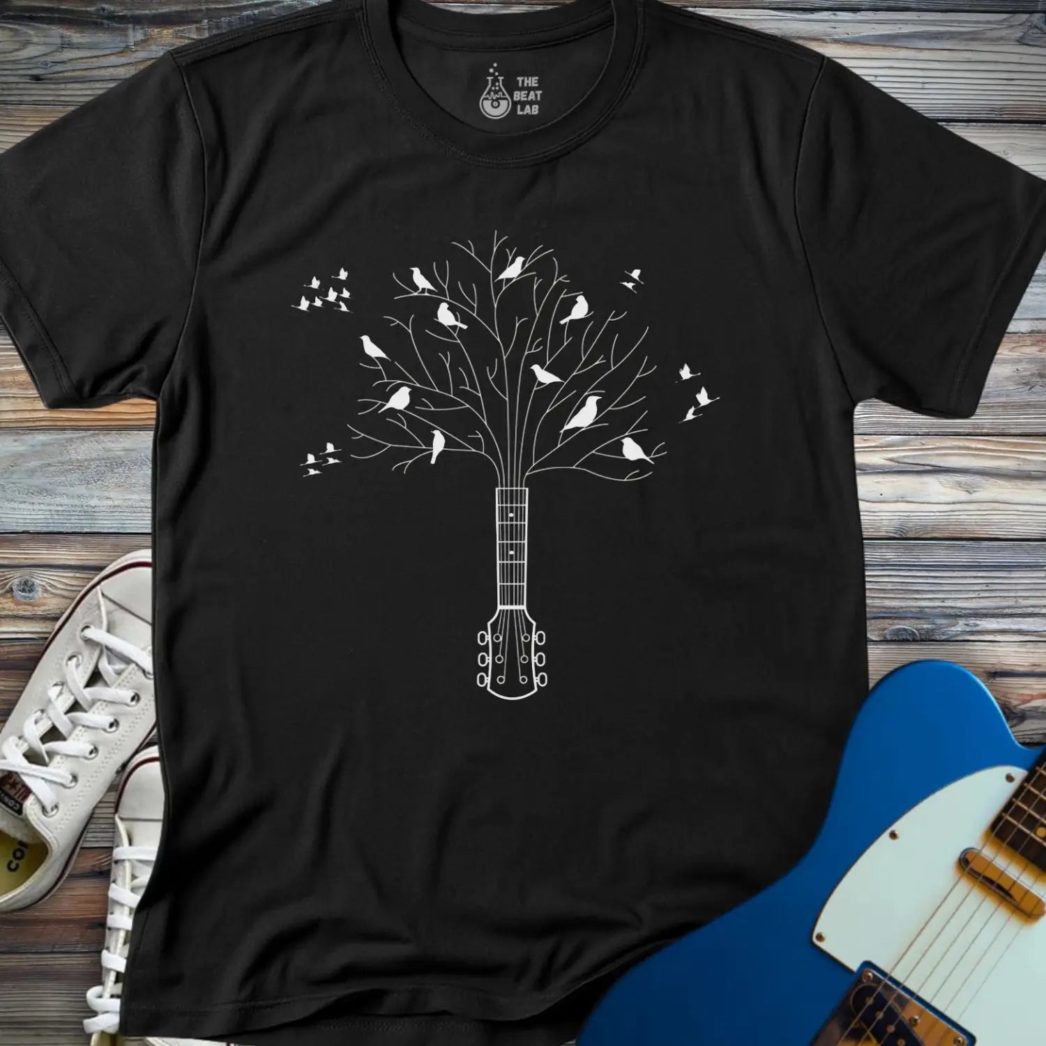 Guitar Tree with Birds T-shirt - T-Shirt