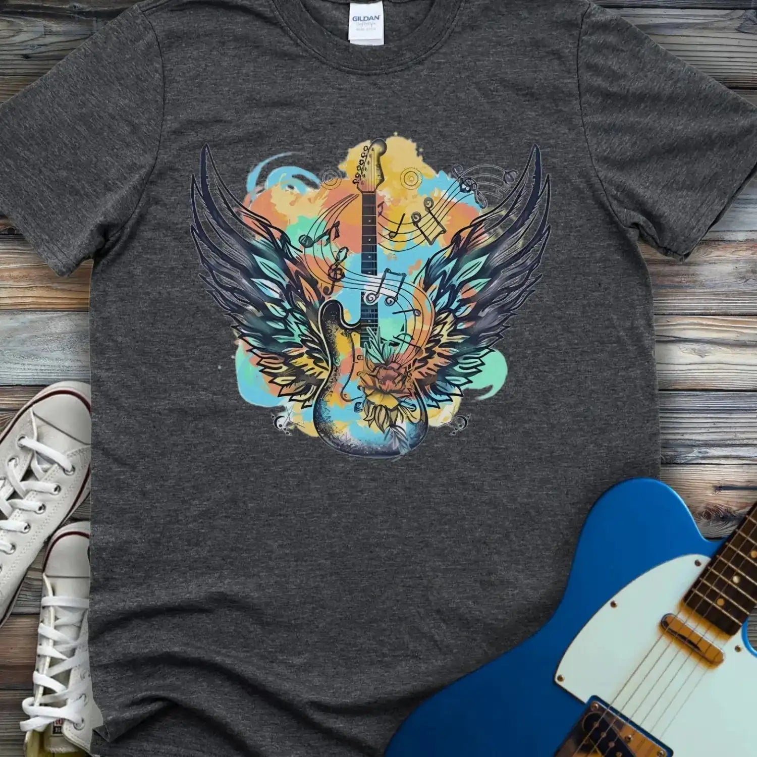 Guitar Wings T-shirt Dark Heather Grey