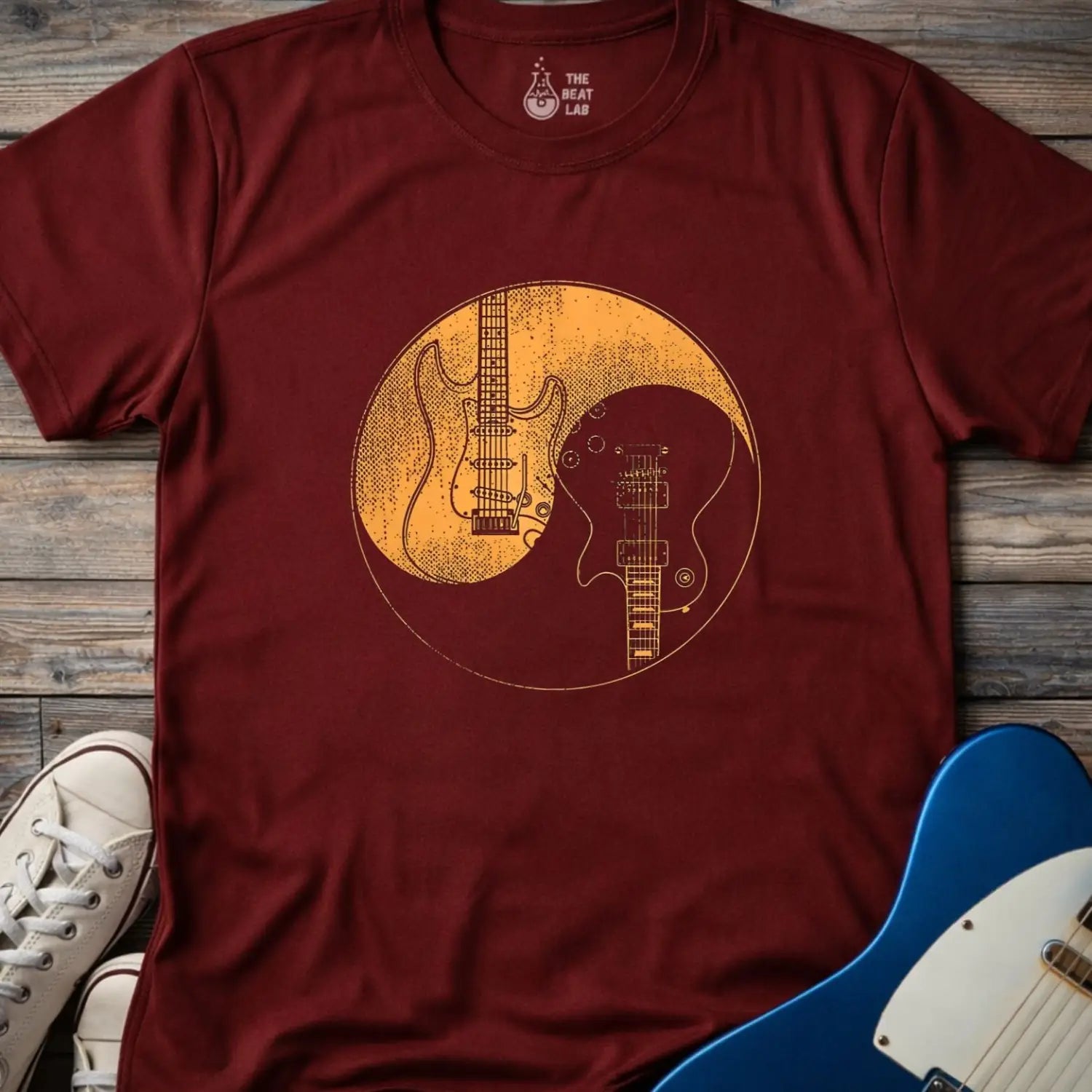 Guitar Yin Yang (I) T-shirt - Maroon / S - T-Shirt