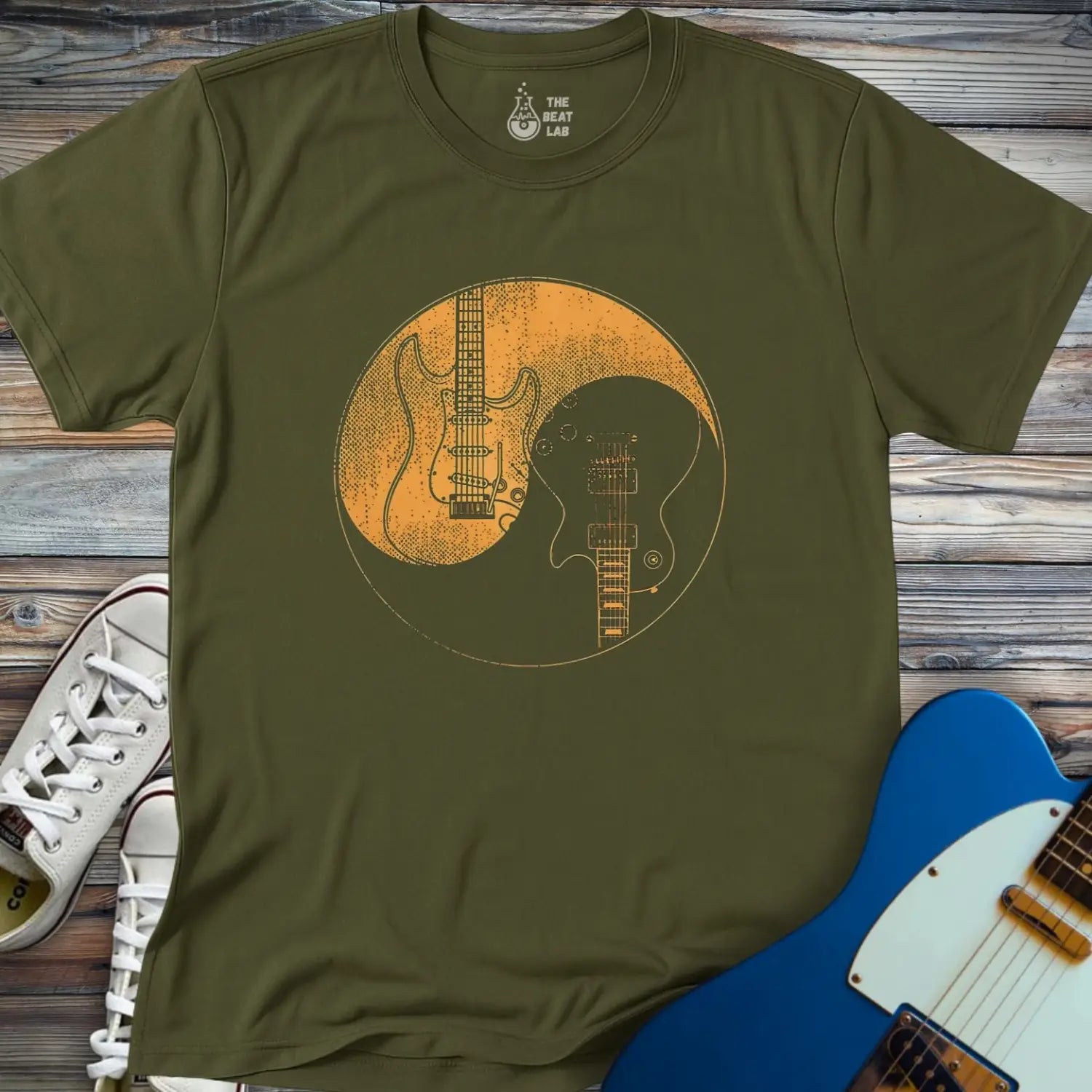 Guitar Yin Yang (I) T-shirt - Military Green / S - T-Shirt