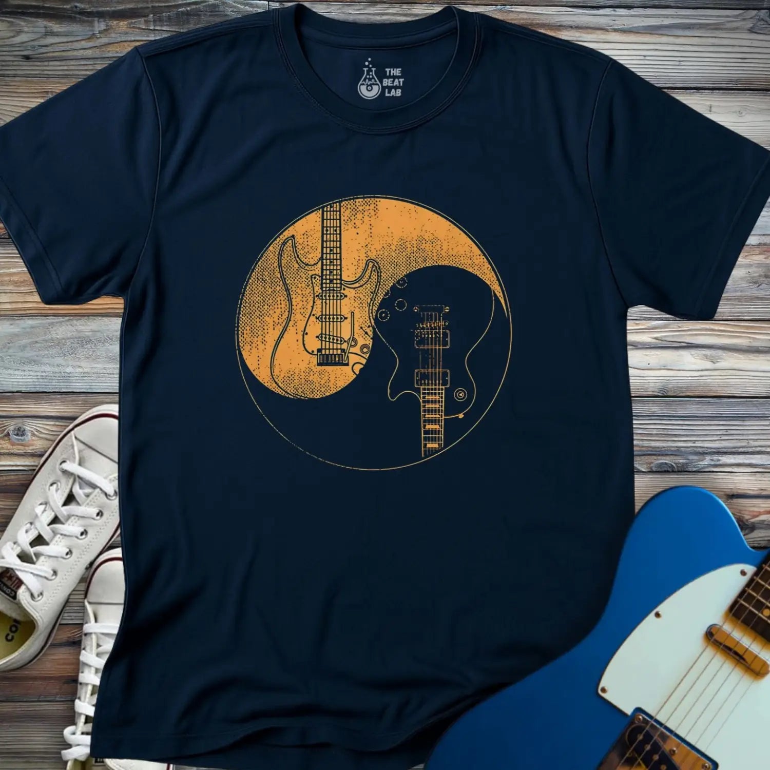 Guitar Yin Yang (I) T-shirt - Navy / S - T-Shirt