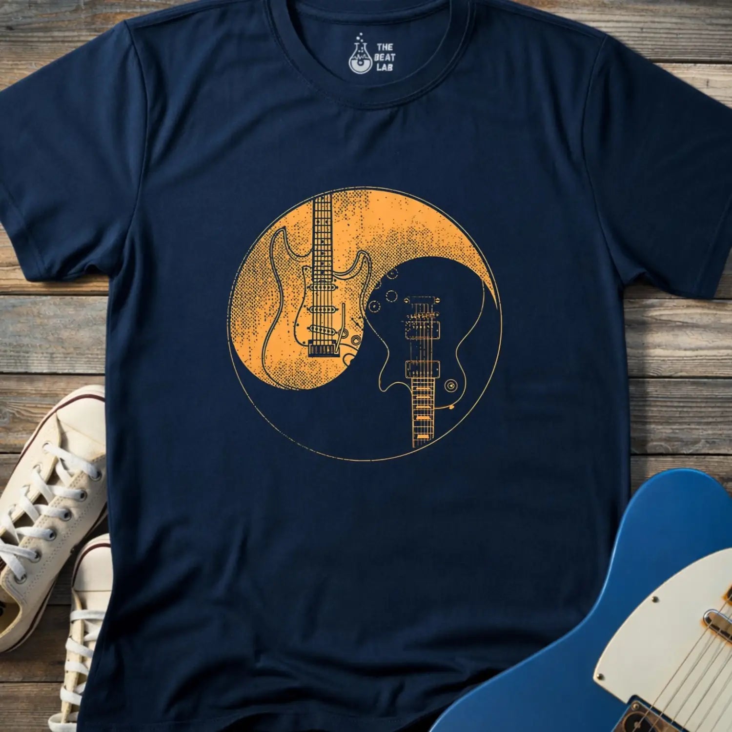 Guitar Yin Yang (I) T-shirt - Navy / S - T-Shirt