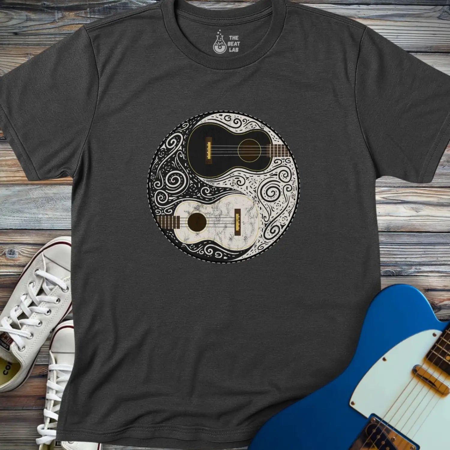 Guitar Yin Yang (II) T-shirt - Dark Heather Grey / S - T-Shirt