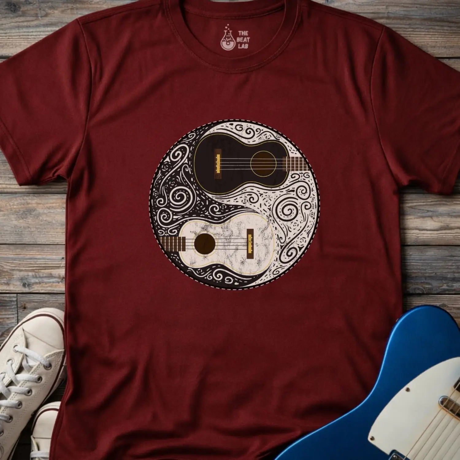 Guitar Yin Yang (II) T-shirt - Maroon / S - T-Shirt