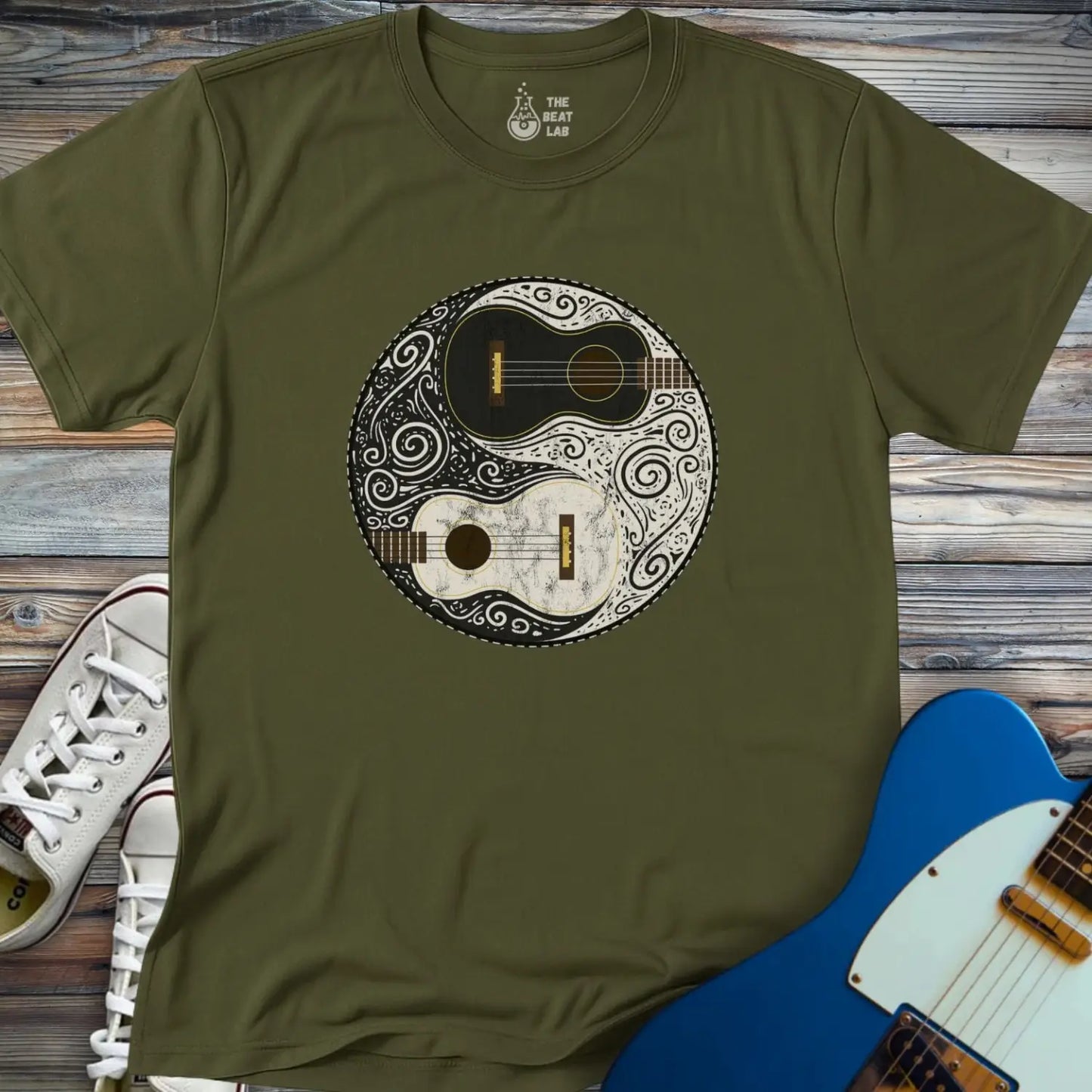 Guitar Yin Yang (II) T-shirt - Military Green / S - T-Shirt