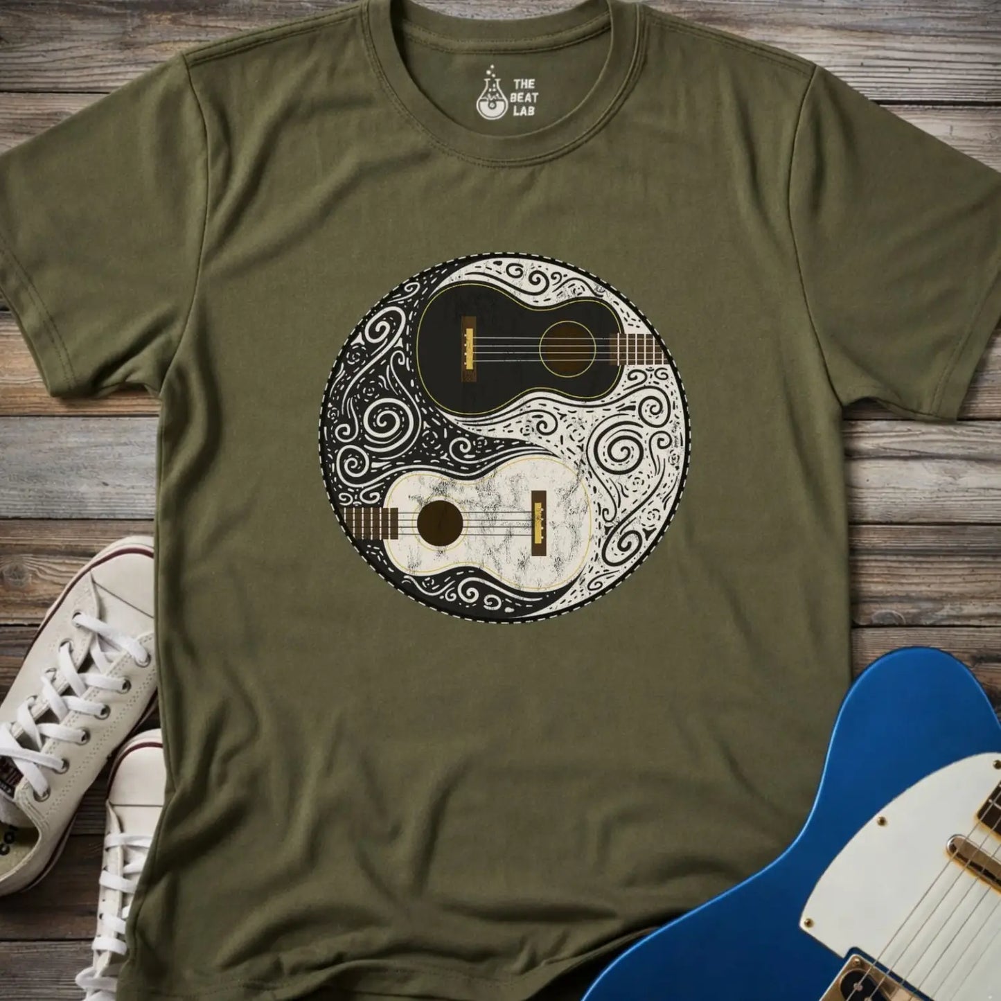Guitar Yin Yang (II) T-shirt - Military Green / S - T-Shirt