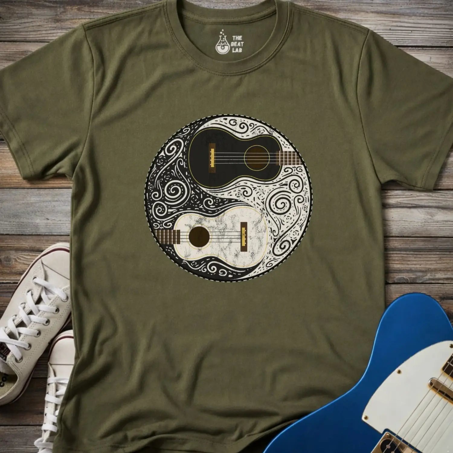 Guitar Yin Yang (II) T-shirt - Military Green / S - T-Shirt