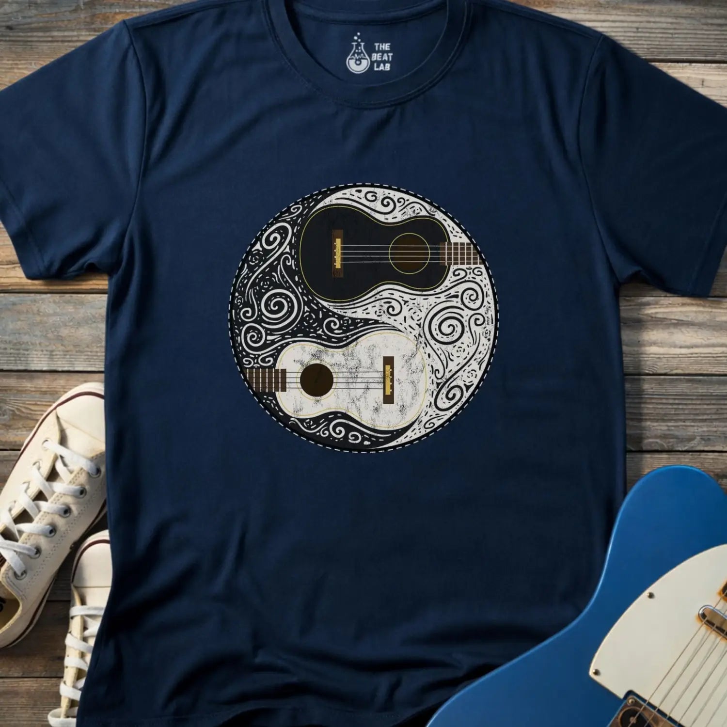 Guitar Yin Yang (II) T-shirt - Navy / S - T-Shirt
