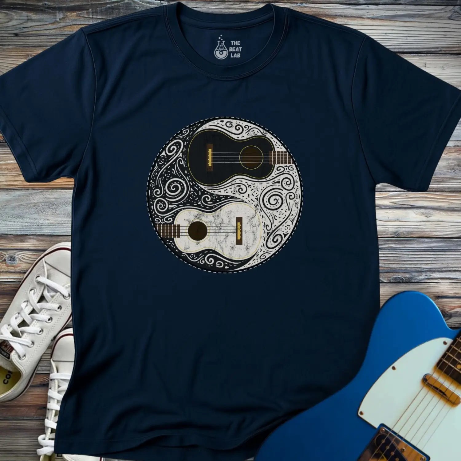 Guitar Yin Yang (II) T-shirt - Navy / S - T-Shirt