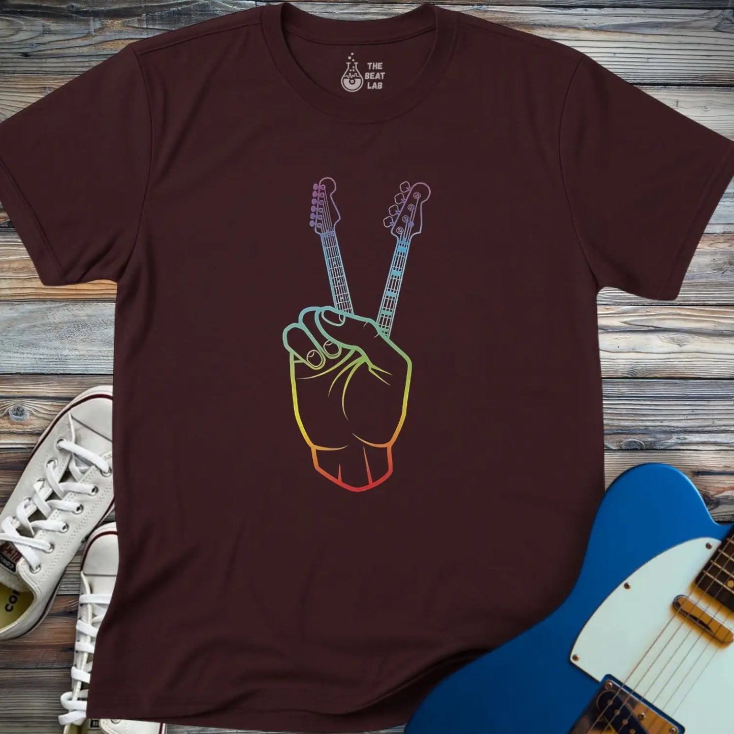Guitarist Peace Sign T-shirt - Dark Chocolate / S - T-Shirt