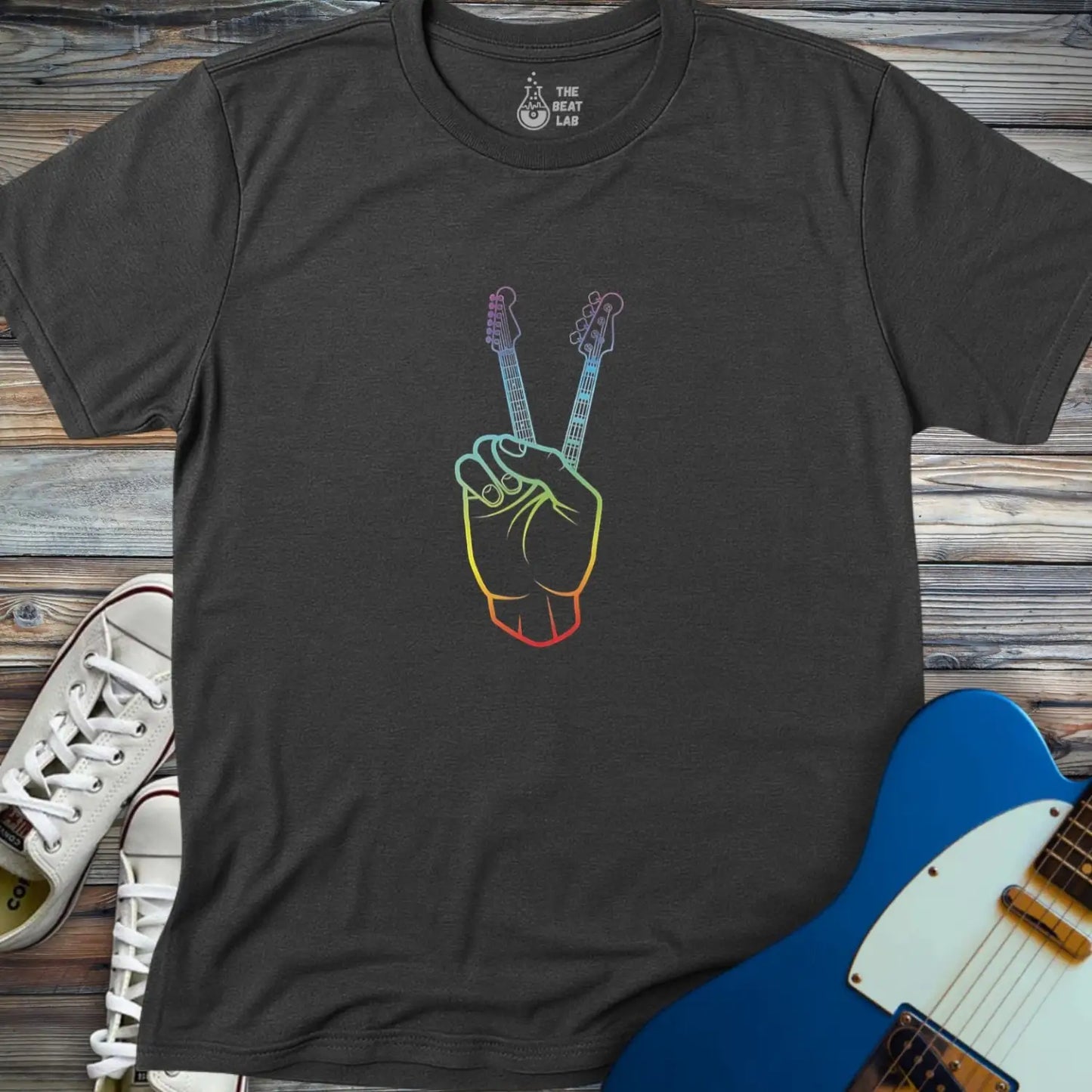 Guitarist Peace Sign T-shirt - Dark Heather Grey / S - T-Shirt