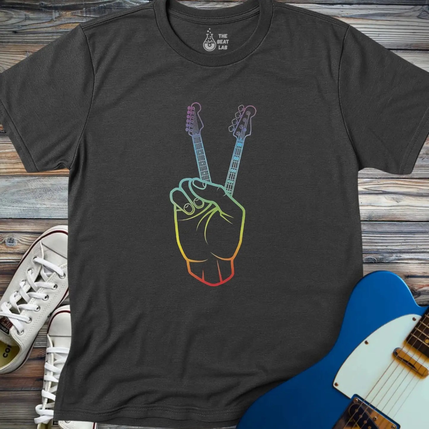 Guitarist Peace Sign T-shirt - Dark Heather Grey / S - T-Shirt