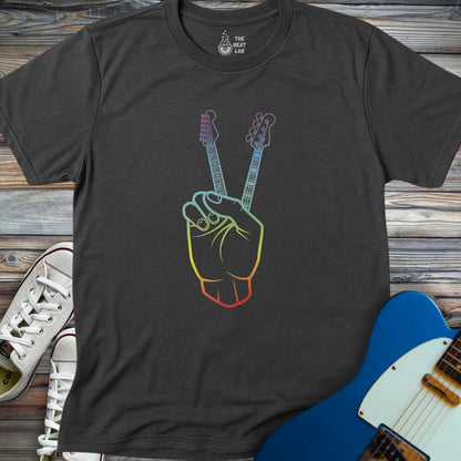 Guitarist Peace Sign T-shirt - Dark Heather Grey / S - T-Shirt