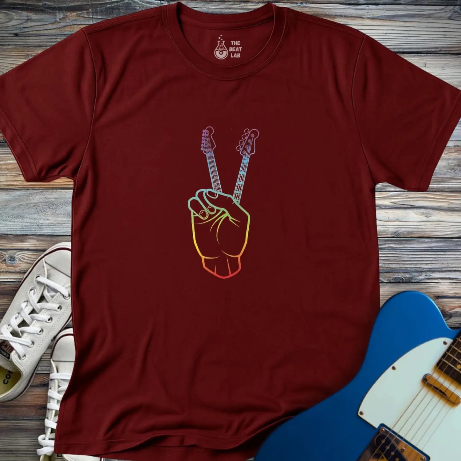 Guitarist Peace Sign T-shirt - Maroon / S - T-Shirt