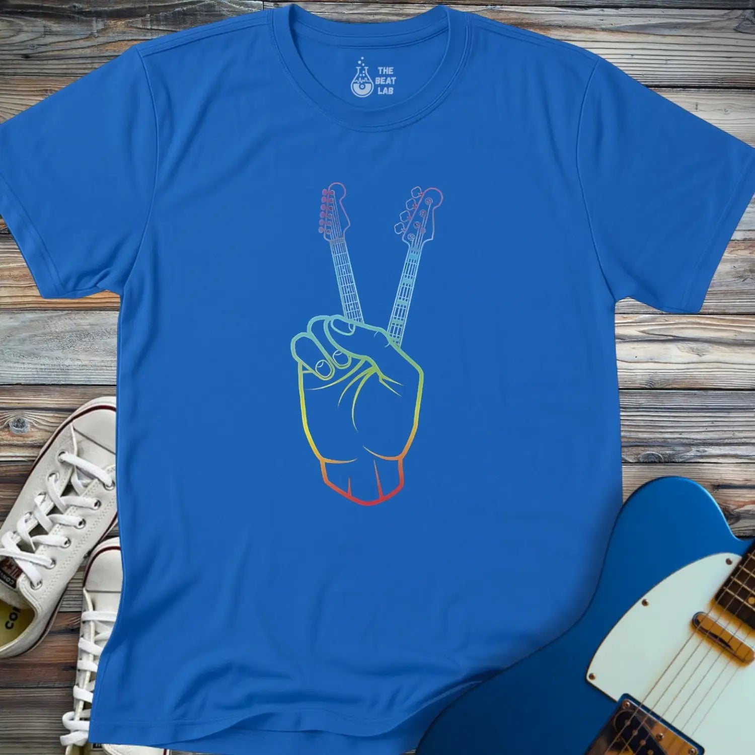 Guitarist Peace Sign T-shirt - Royal / S - T-Shirt