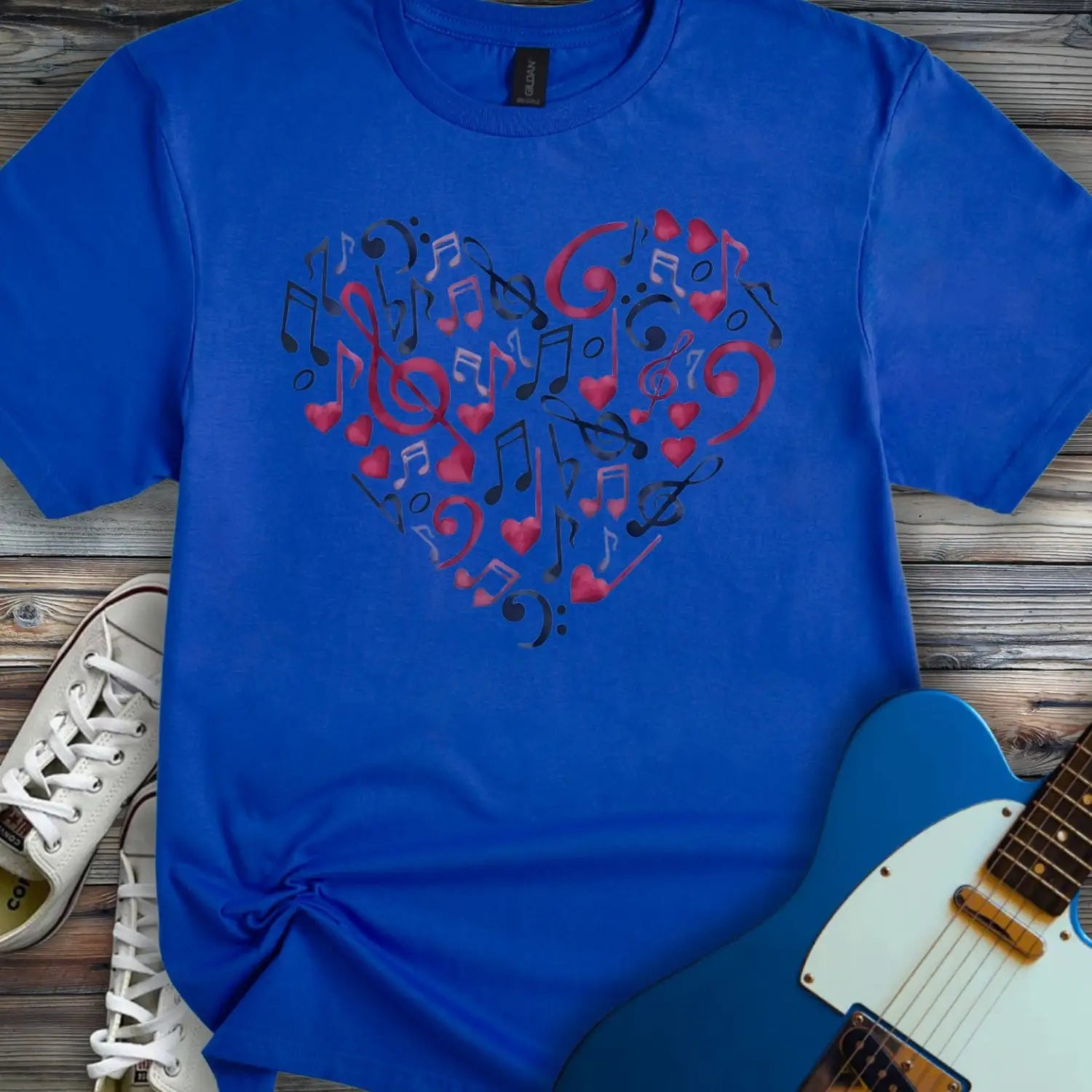 Heart of Musical Notes T-shirt - Royal / S - T-Shirt