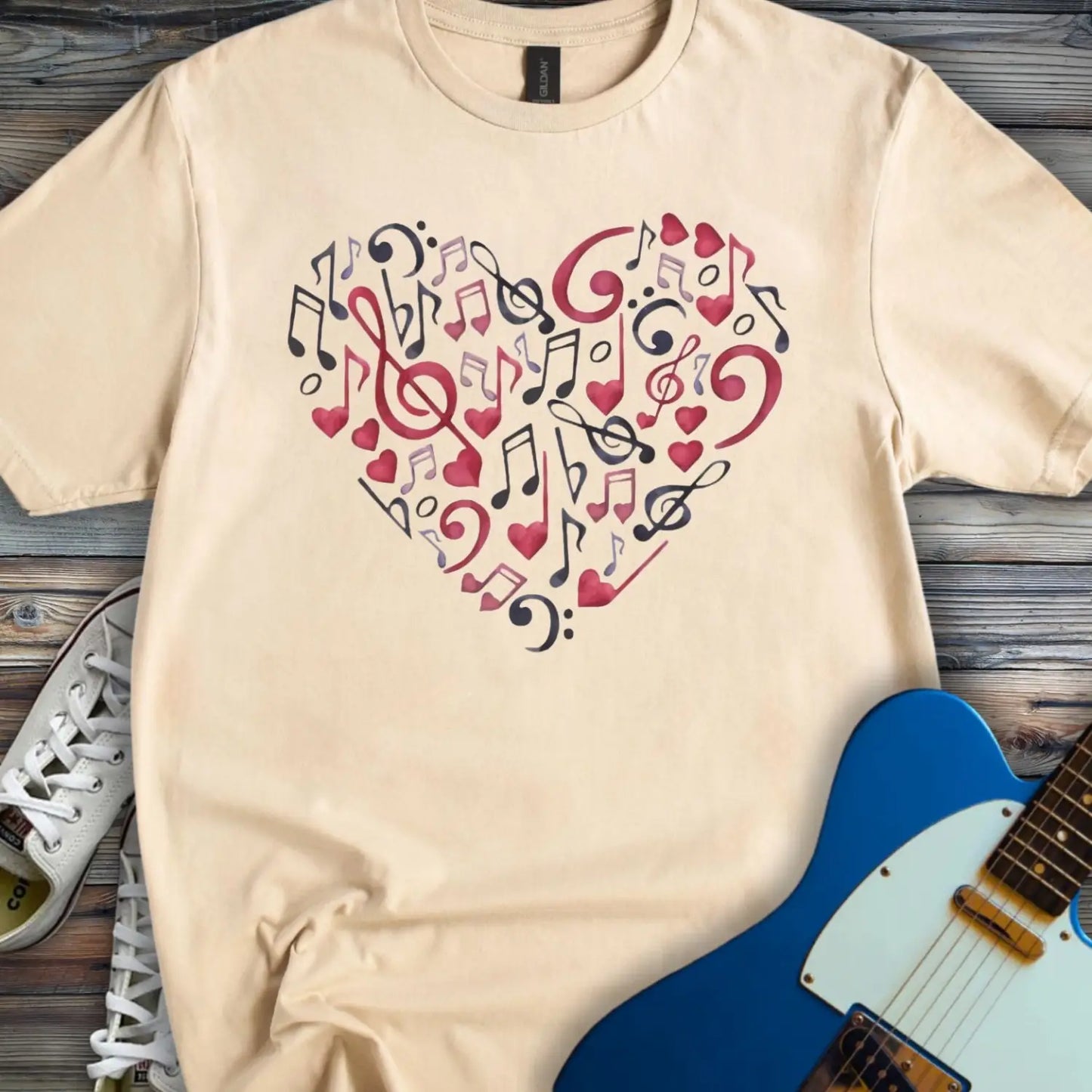 Heart of Musical Notes T-shirt - Sand / S - T-Shirt
