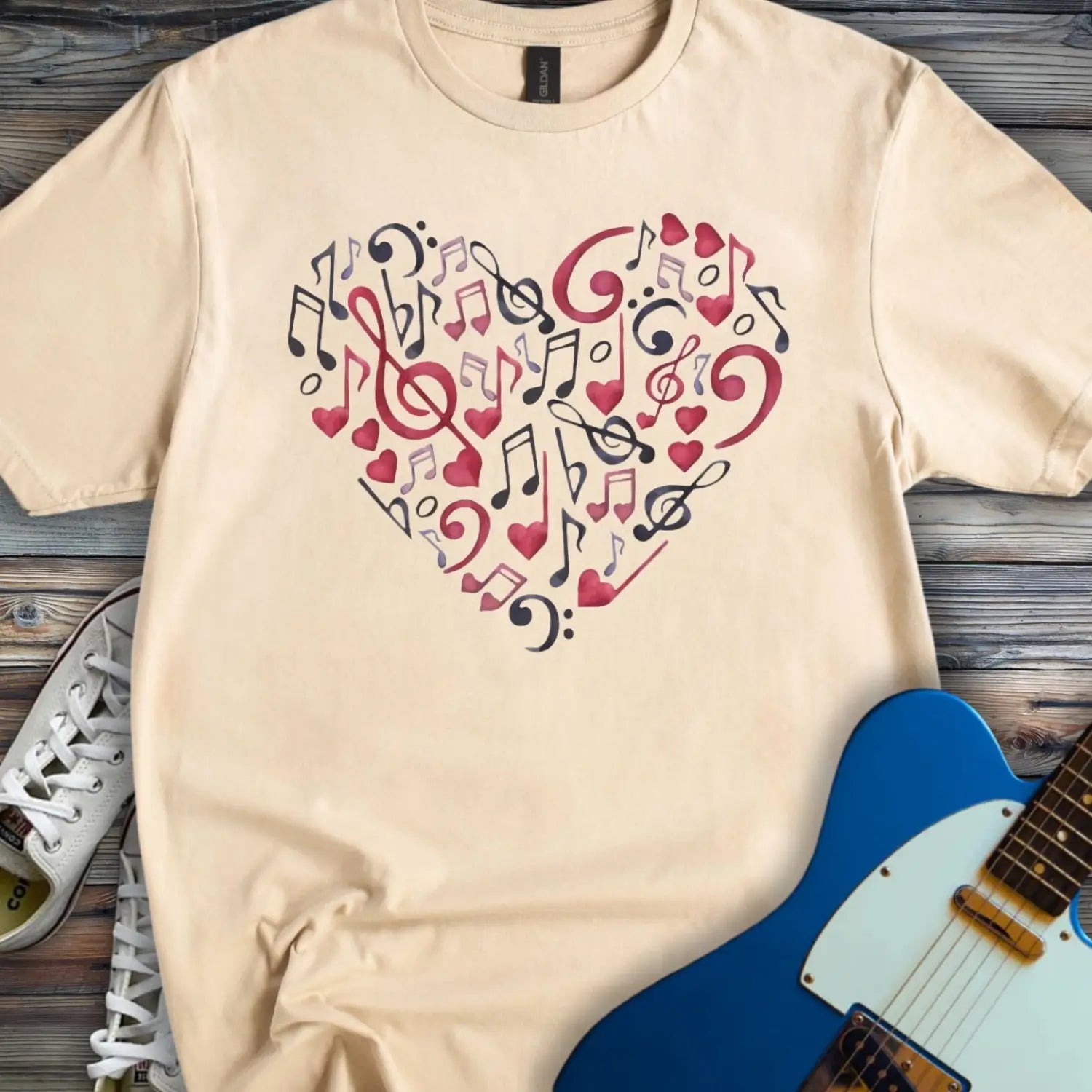 Heart of Musical Notes T-shirt - Sand / S - T-Shirt