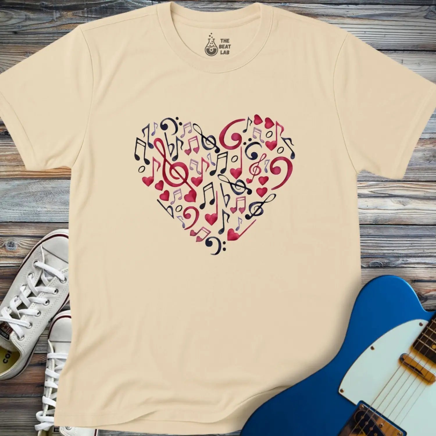 Heart of Musical Notes T-shirt - Sand / S - T-Shirt
