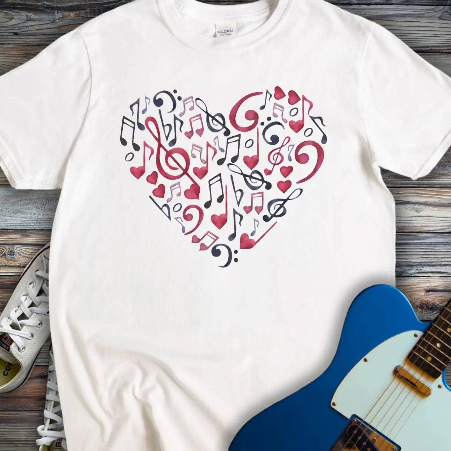 Heart of Musical Notes T-shirt - White / S - T-Shirt