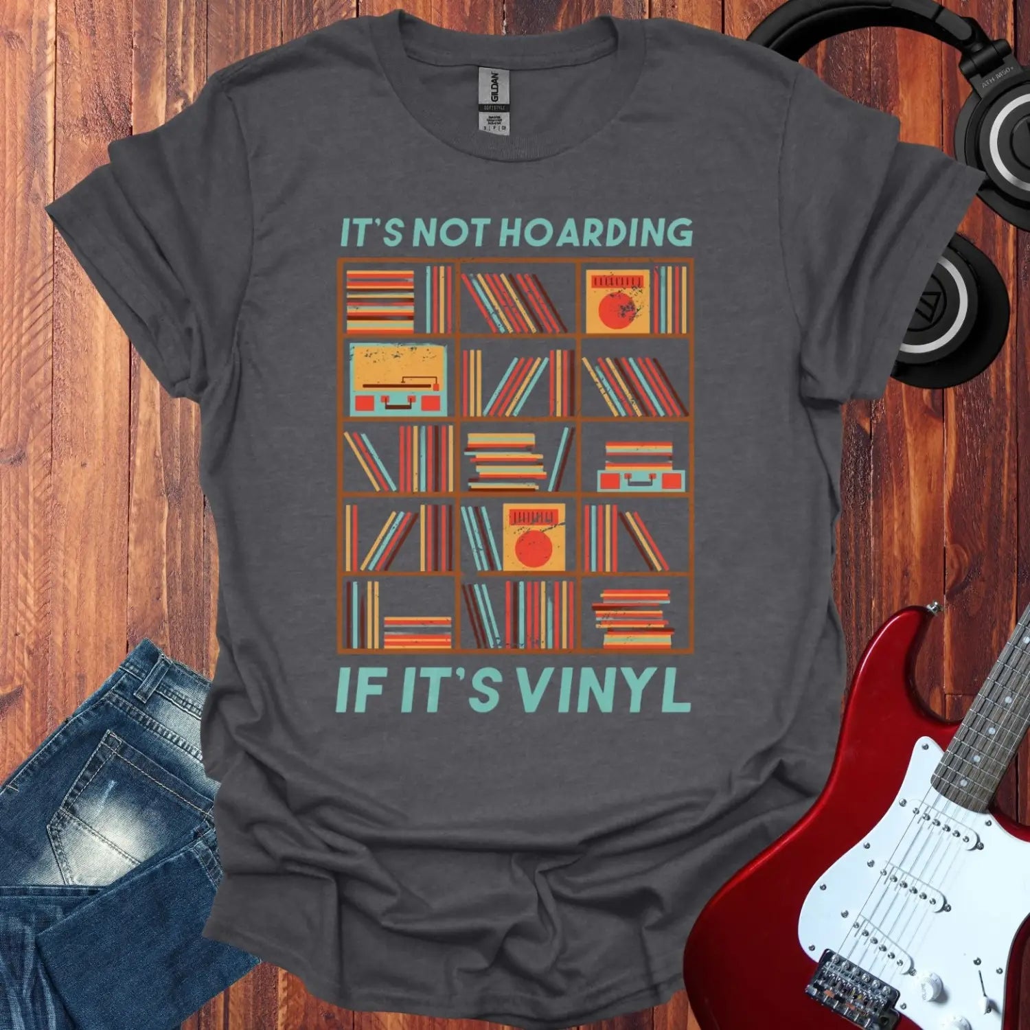 It's not hoarding if it's vinyl T-shirt Dark Heather Grey