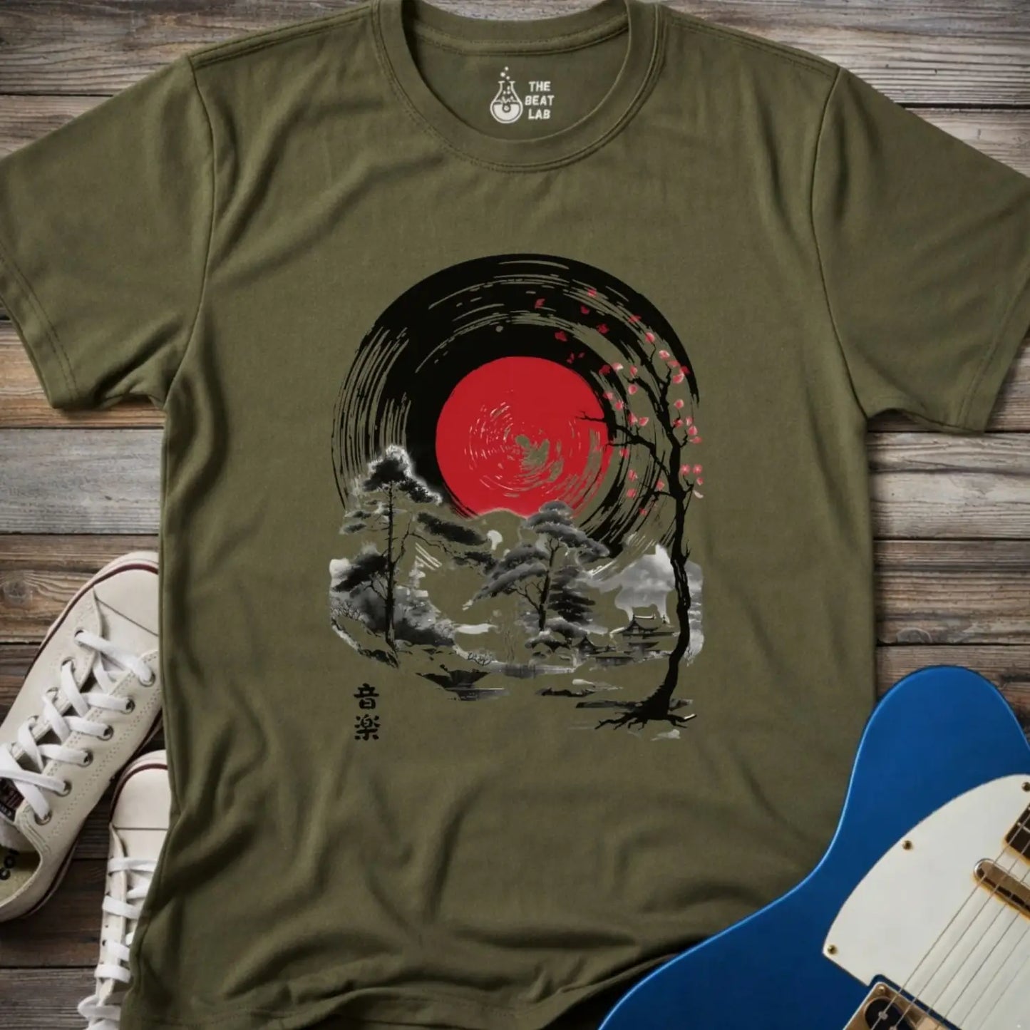 Japan Music Vinyl T-shirt - Military Green / S - T-Shirt