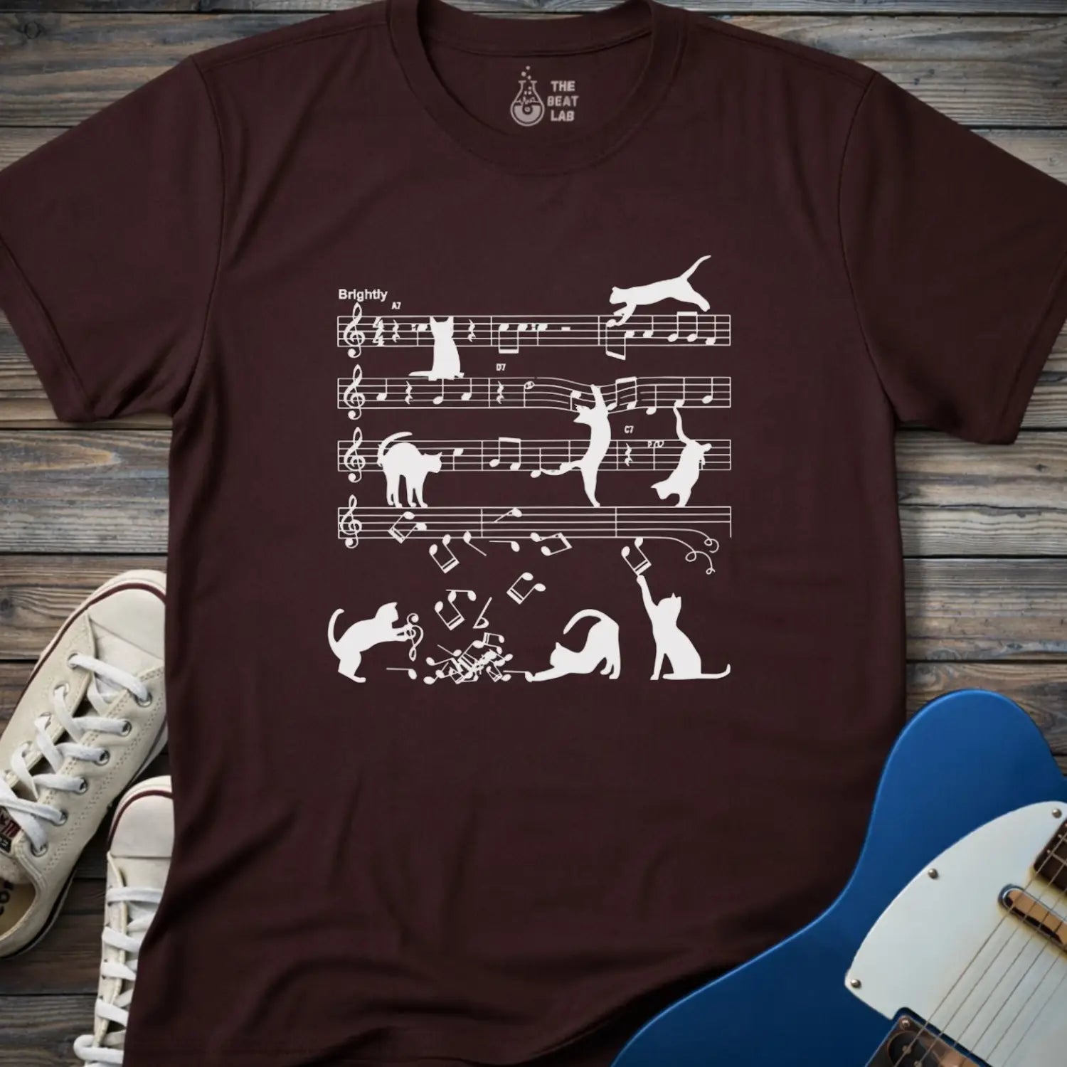 Jazz Cats Sheet Music T-shirt - Dark Chocolate / S - T-Shirt