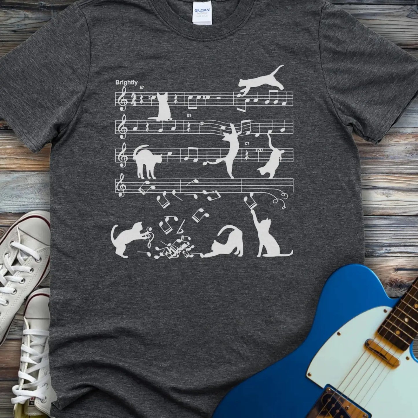Jazz Cats Sheet Music T-shirt - Dark Heather Grey / S - T-Shirt
