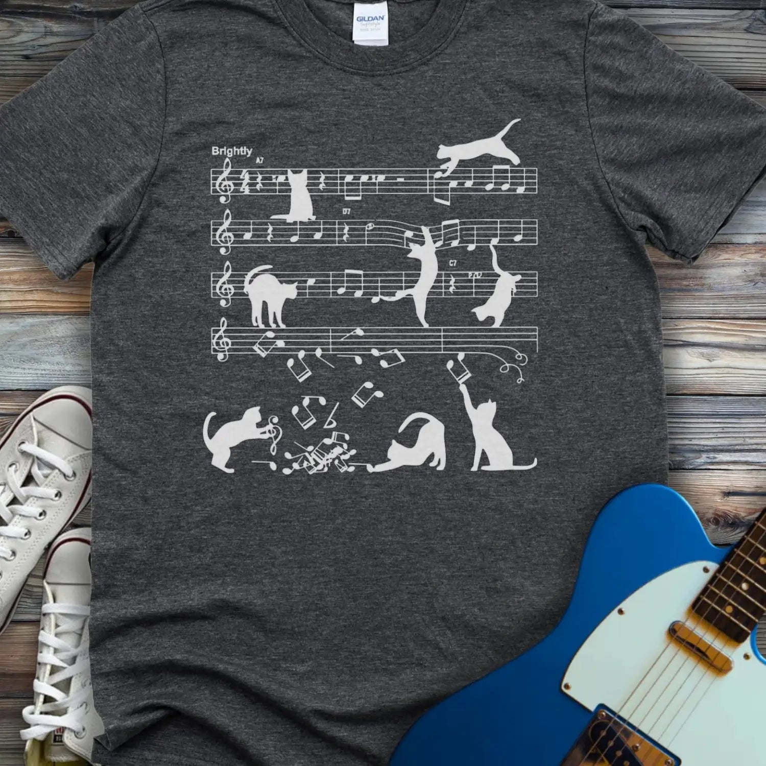 Jazz Cats Sheet Music T-shirt - Dark Heather Grey / S - T-Shirt