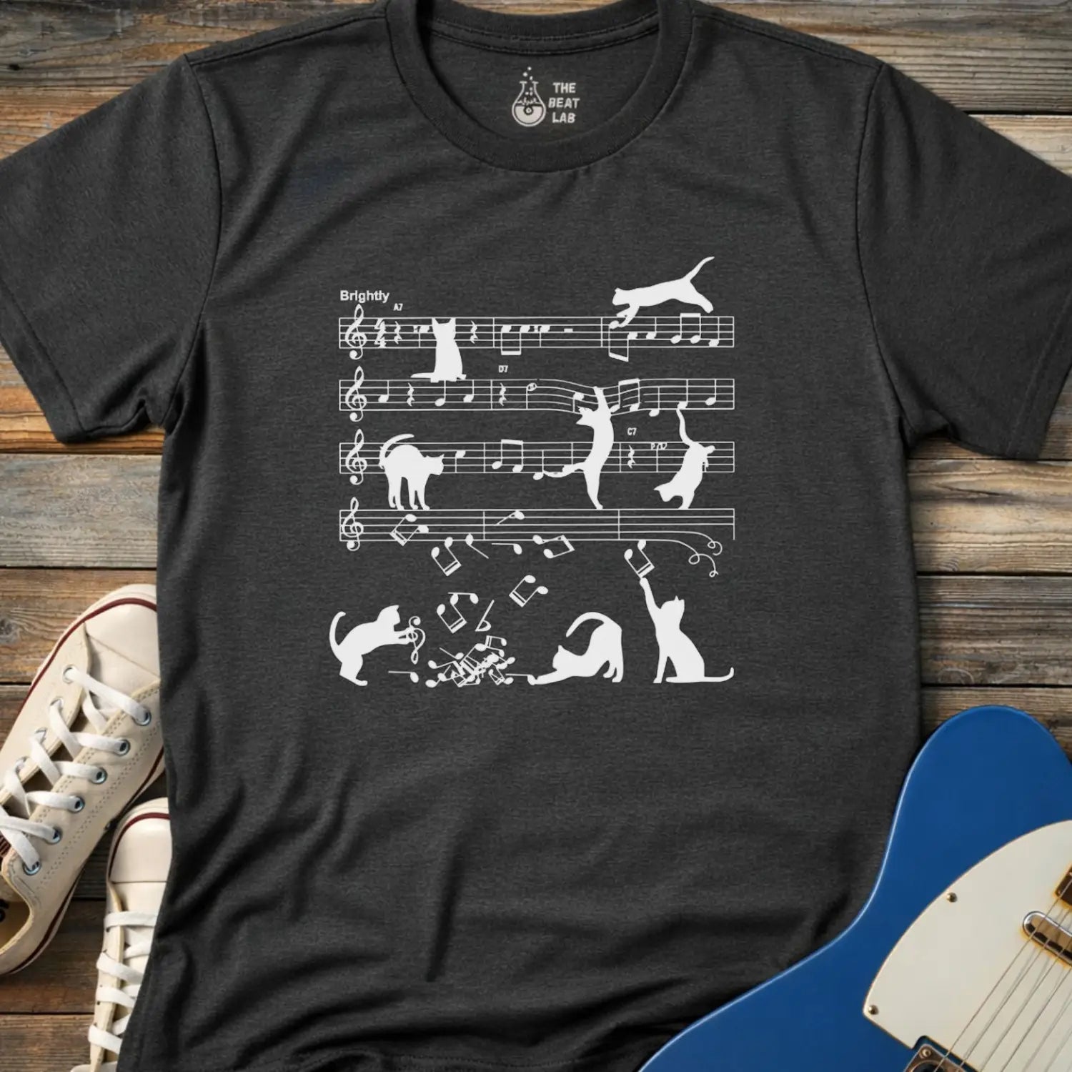 Jazz Cats Sheet Music T-shirt - Dark Heather Grey / S - T-Shirt