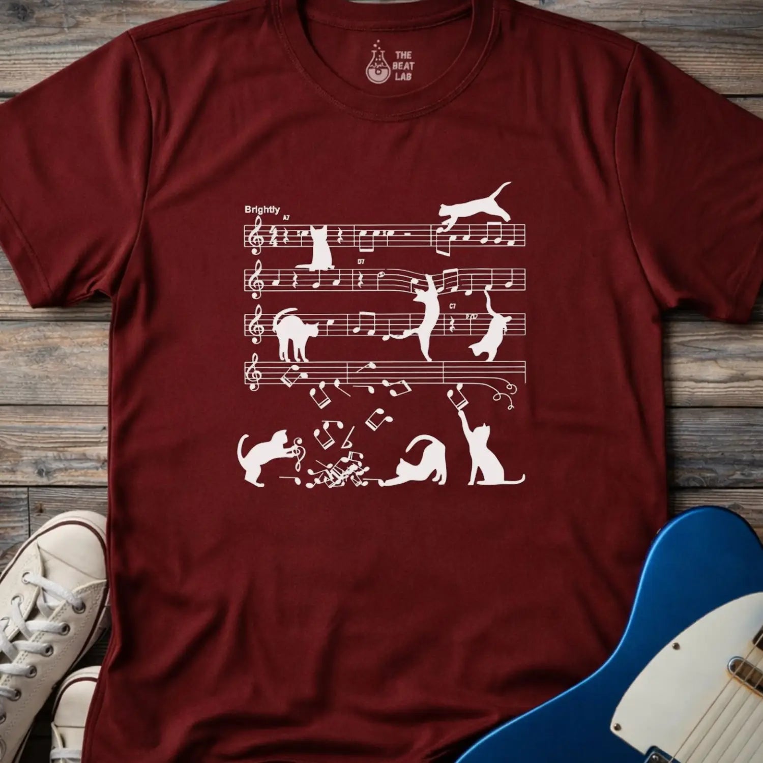 Jazz Cats Sheet Music T-shirt - Maroon / S - T-Shirt