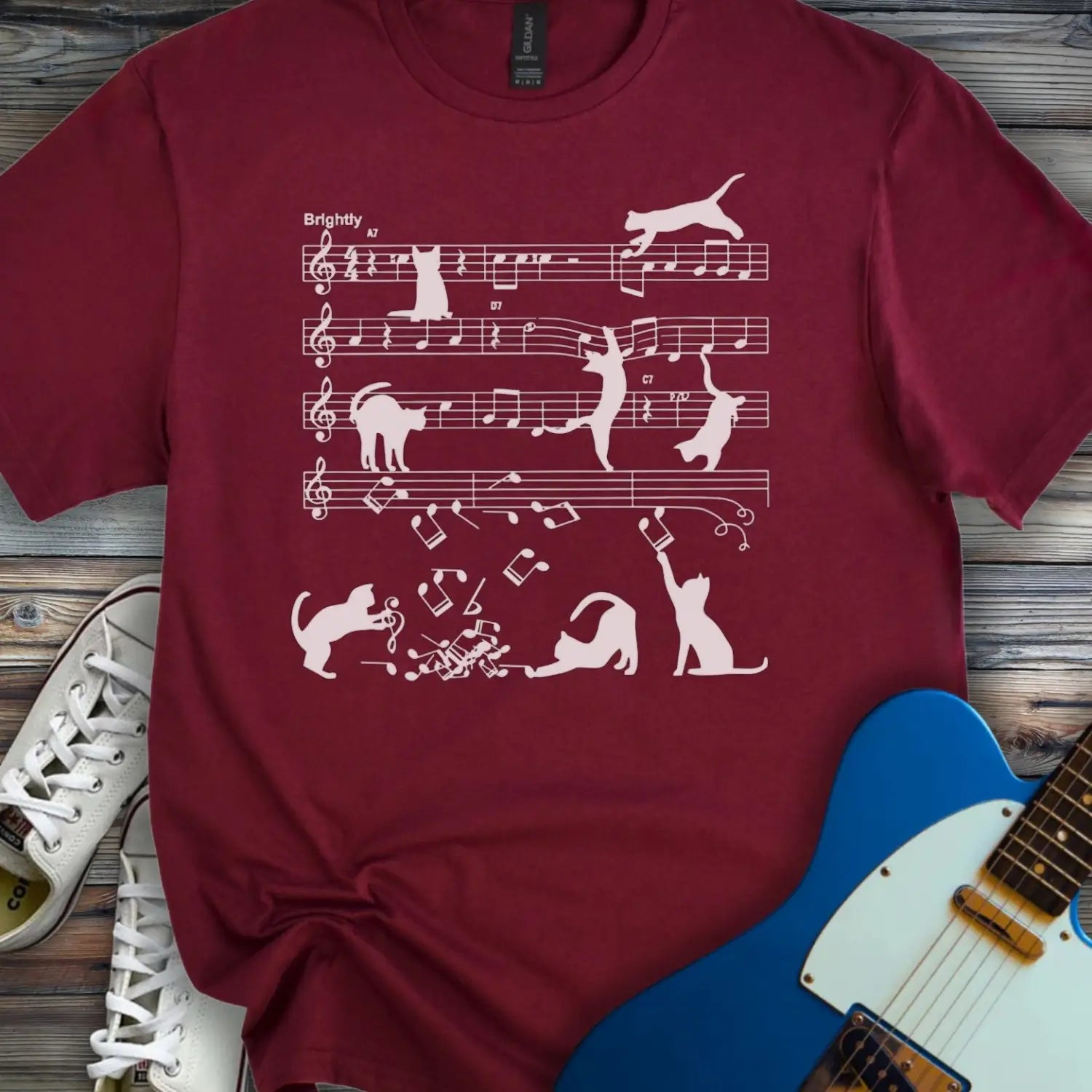 Jazz Cats Sheet Music T-shirt - Maroon / S - T-Shirt