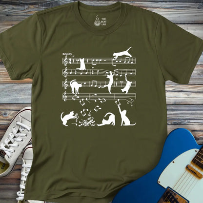 Jazz Cats Sheet Music T-shirt - Military Green / S - T-Shirt