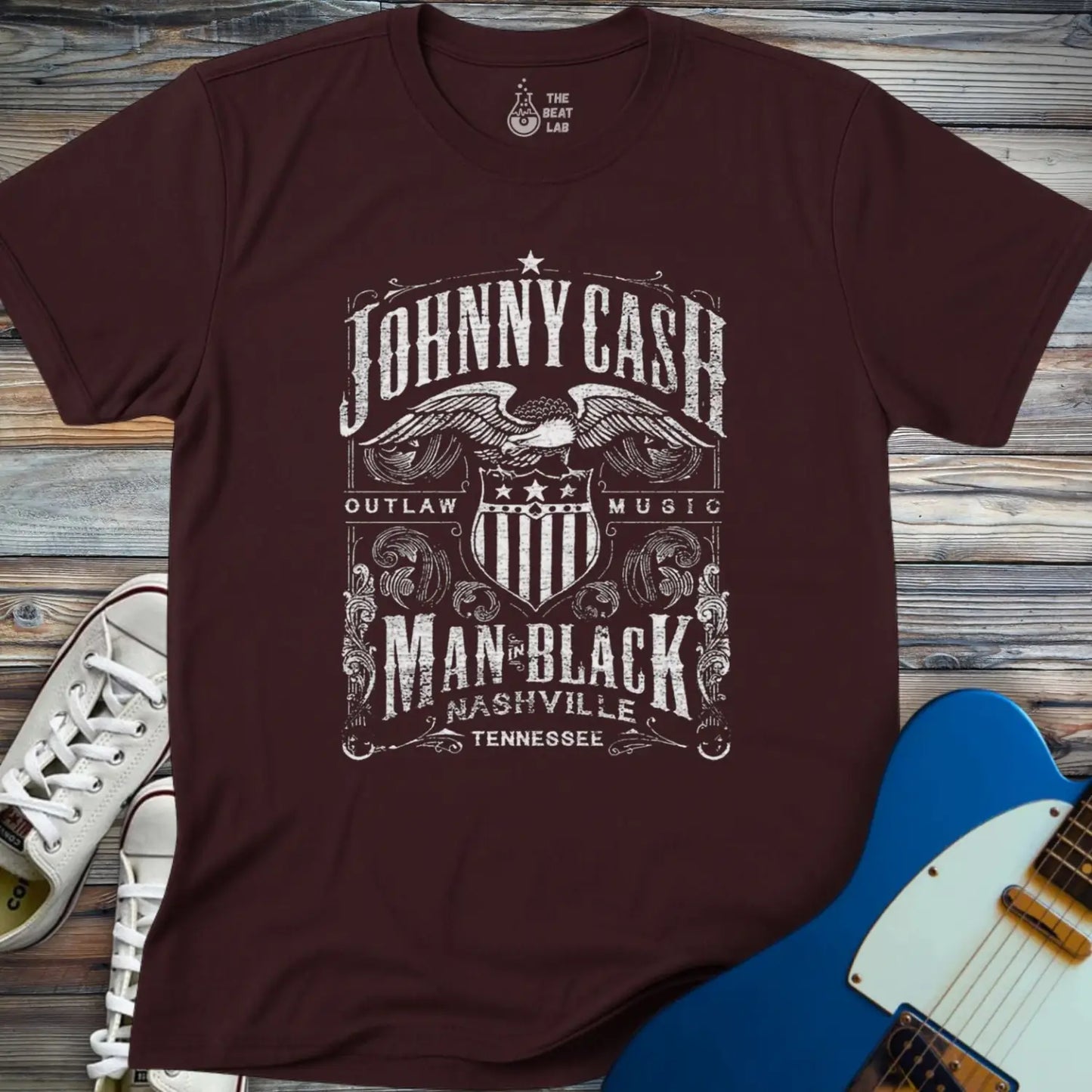 Johnny Cash Man in Black T-shirt - Dark Chocolate / S - T-Shirt