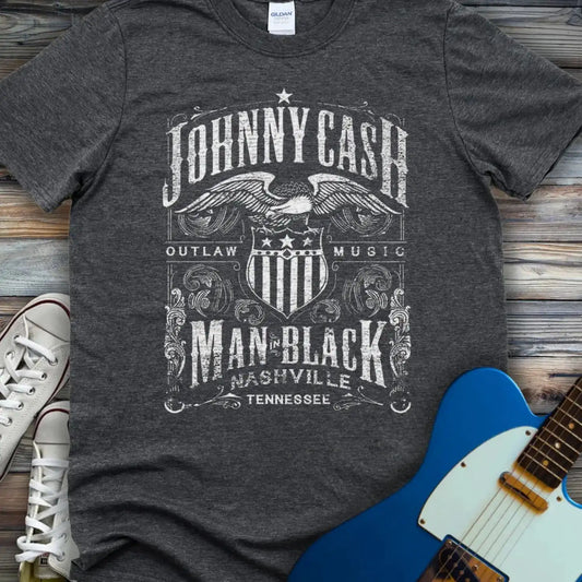 Johnny Cash Man in Black T-shirt Dark Heather Grey