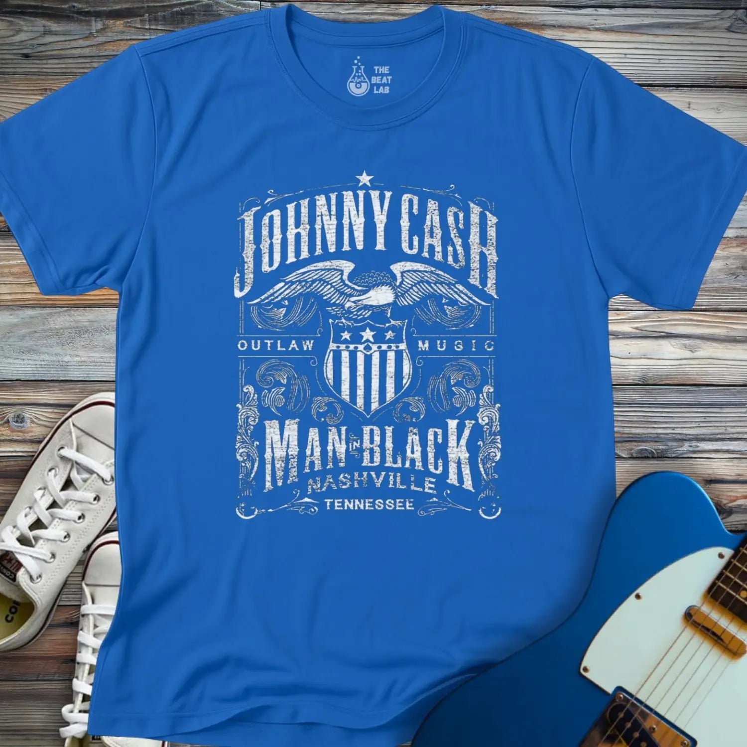 Johnny Cash Man in Black T-shirt - Royal / S - T-Shirt