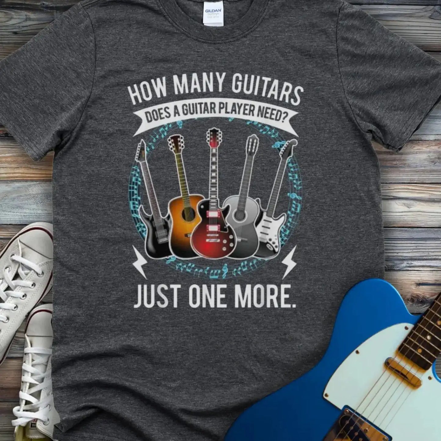 Just One More Guitar T-shirt Dark Heather Grey