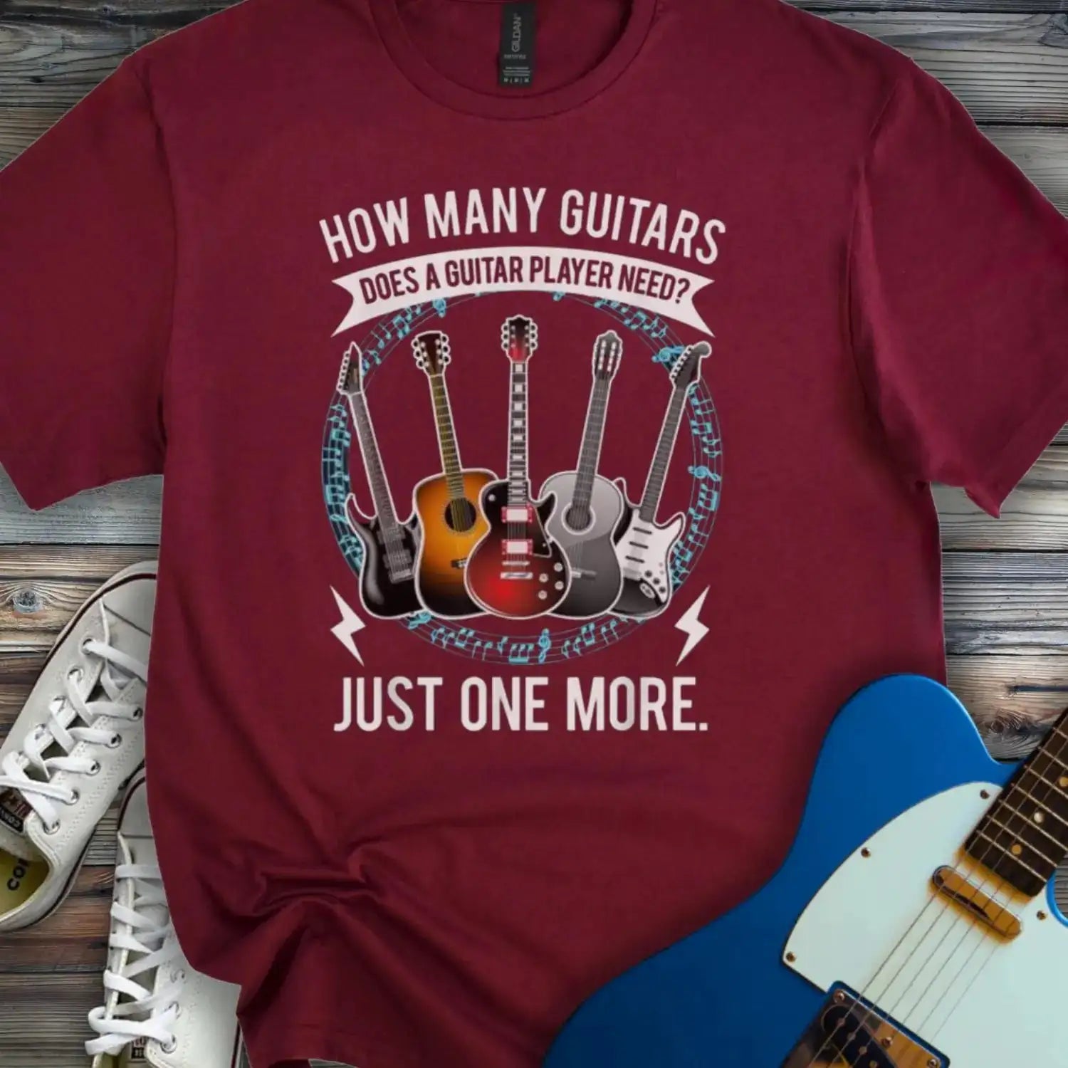 Just One More Guitar T-shirt Maroon